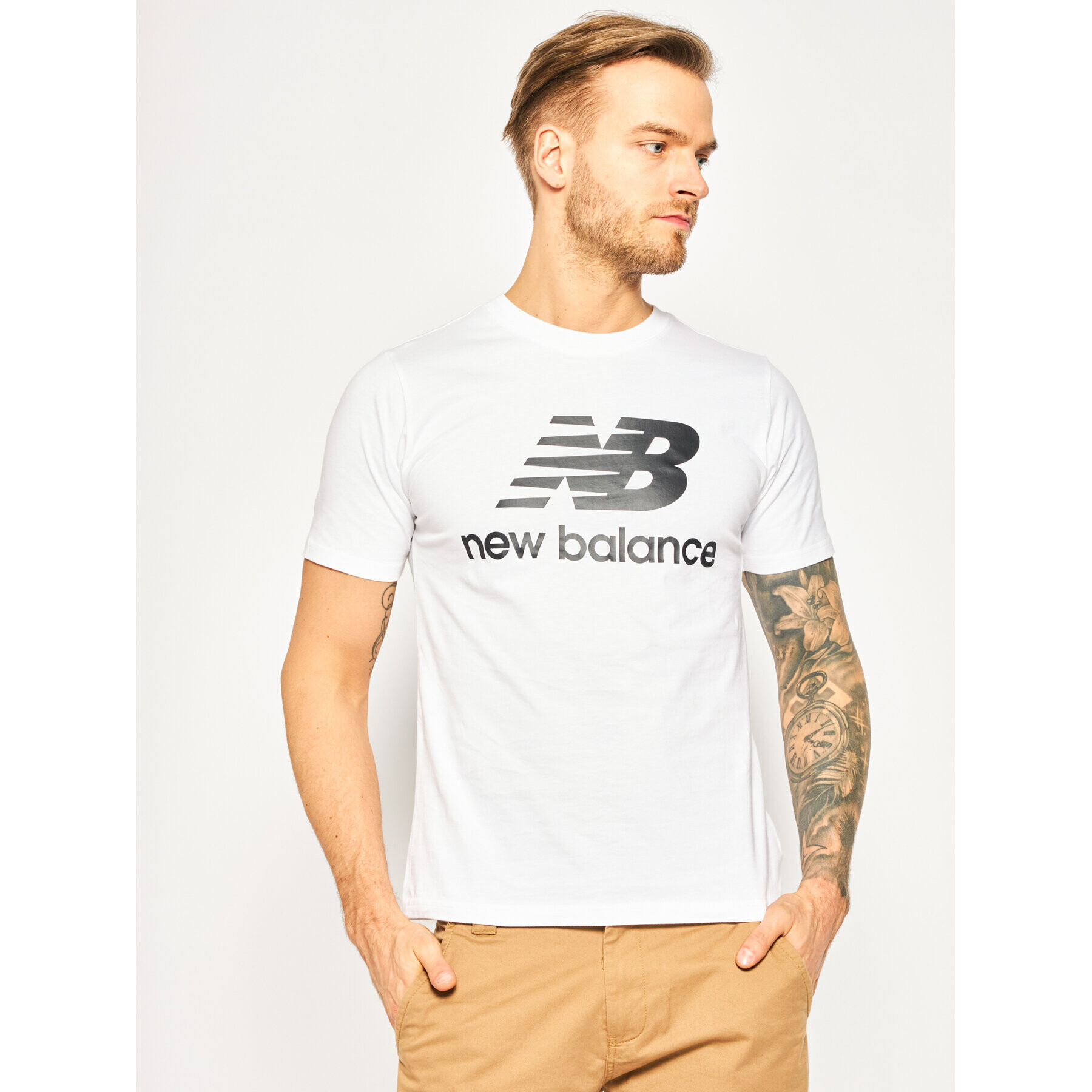 New Balance Тишърт Essentials Stacked Logo Tee MT01575 Бял Athletic Fit - Pepit.bg