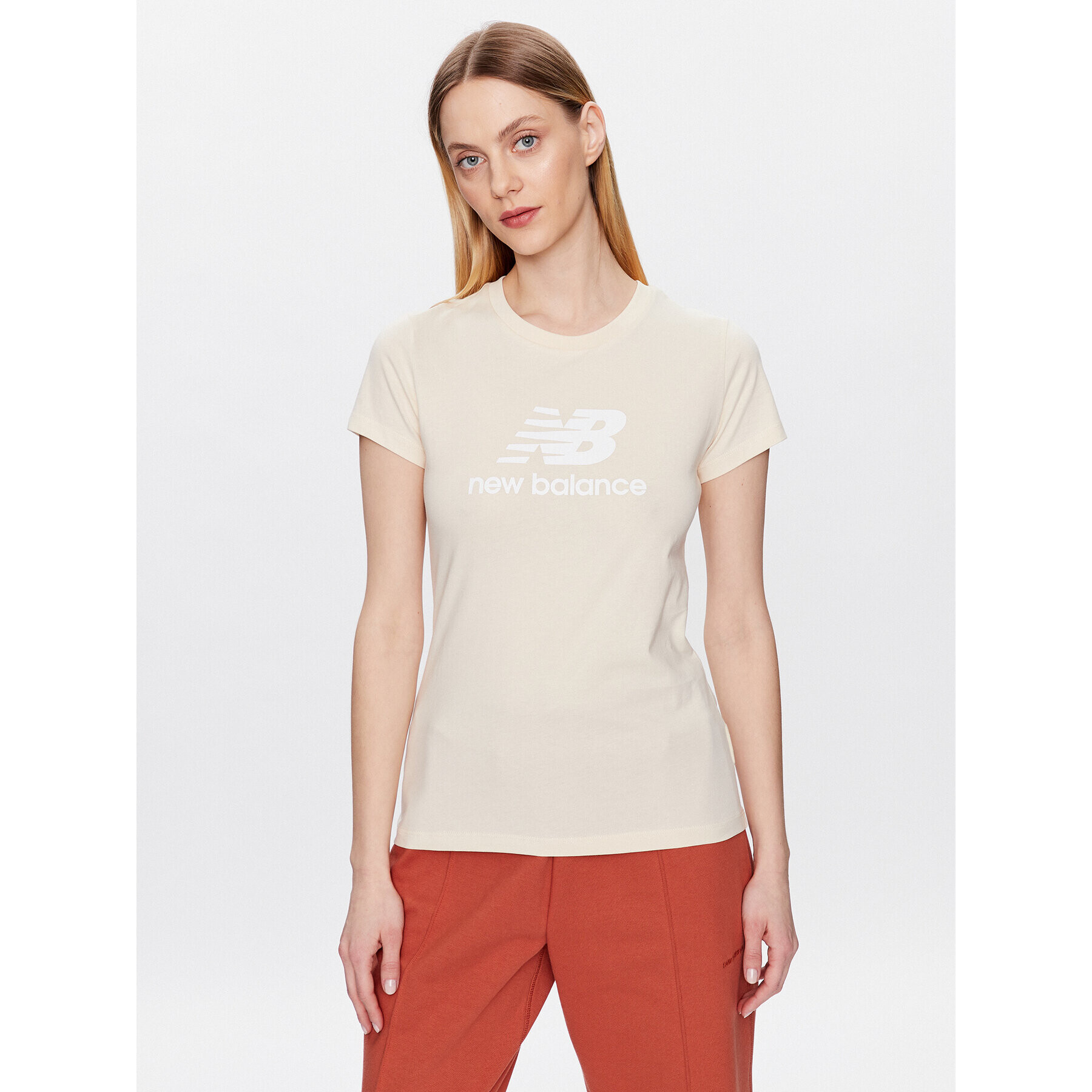 New Balance Тишърт Essentials Stacked Logo WT31546 Бежов Athletic Fit - Pepit.bg