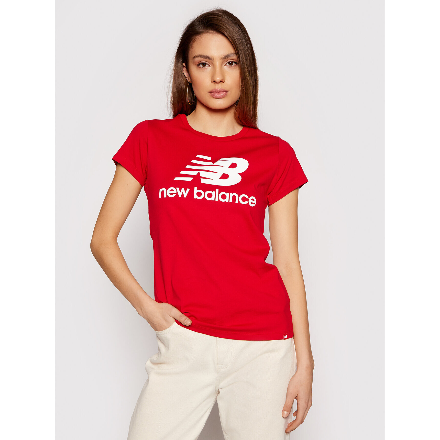 New Balance Тишърт Essentials Stacked Logo WT91546 Червен Athletic Fit - Pepit.bg