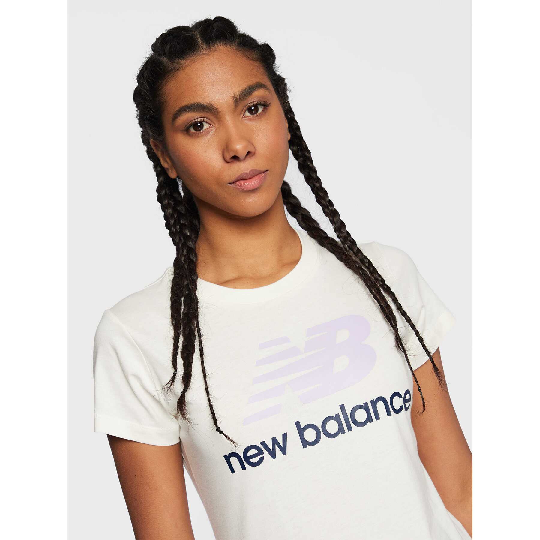 New Balance Тишърт Essentials Stacked Logo WT91546 Екрю Athletic Fit - Pepit.bg