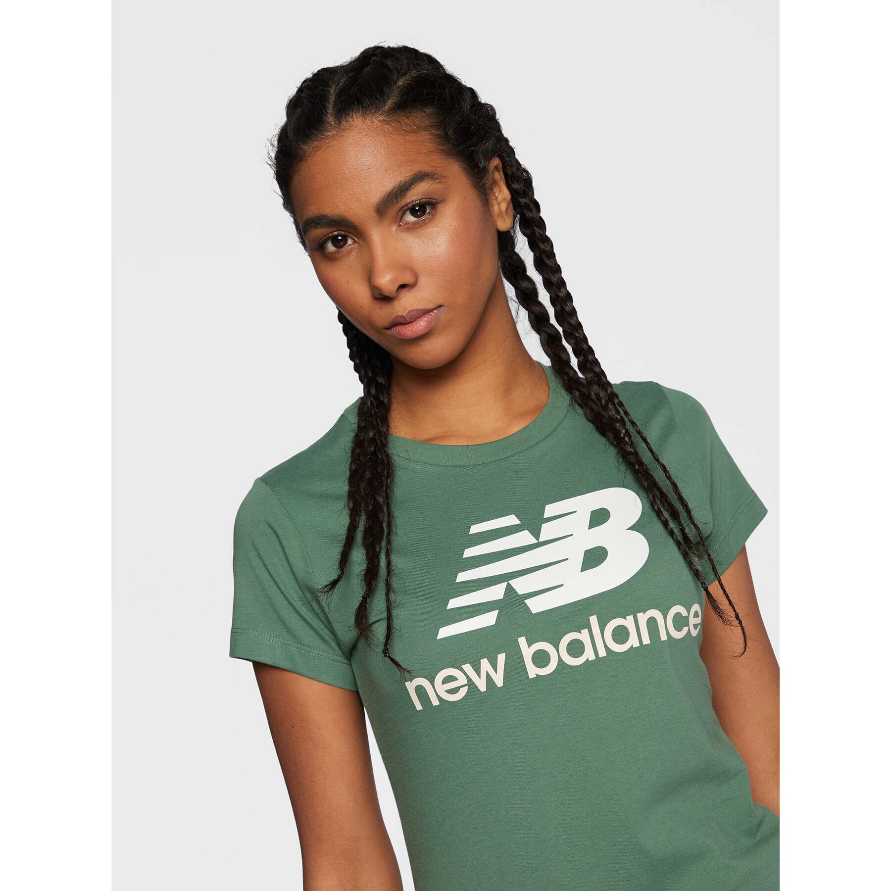 New Balance Тишърт Essentials Stacked Logo WT91546 Зелен Athletic Fit - Pepit.bg