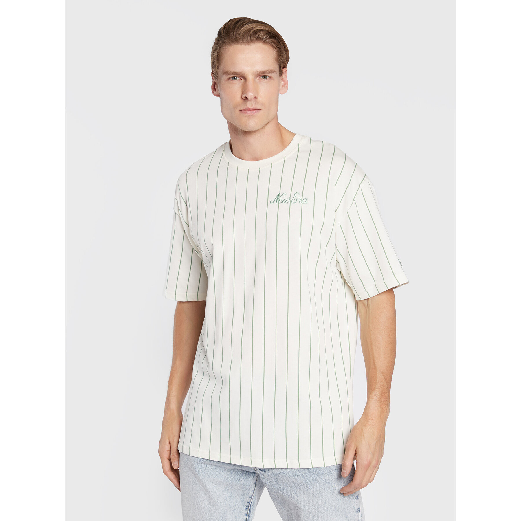 New Era Тишърт Pinstripe 60284642 Бял Oversize - Pepit.bg