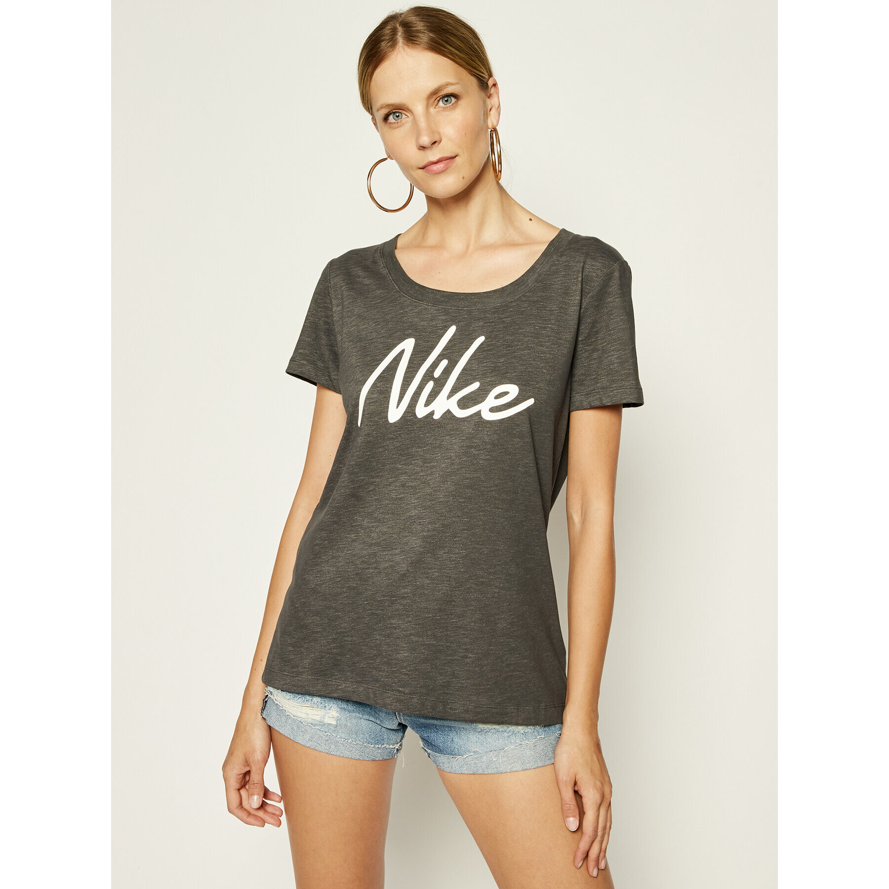 Nike Тениска от техническо трико Scoop Logo CQ0258 Сив Regular Fit - Pepit.bg