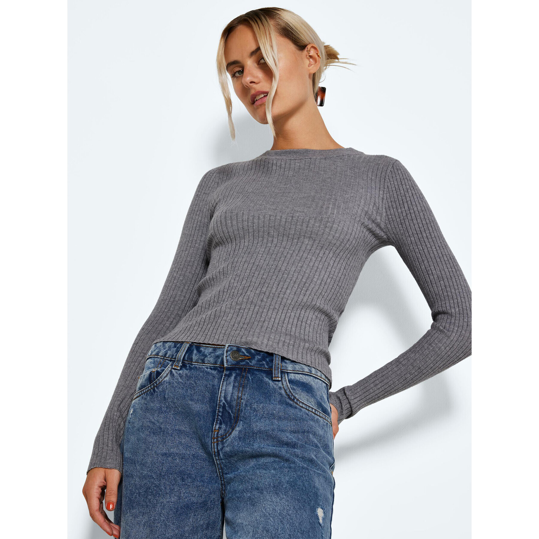 Noisy May Пуловер Ship 27020928 Сив Slim Fit - Pepit.bg