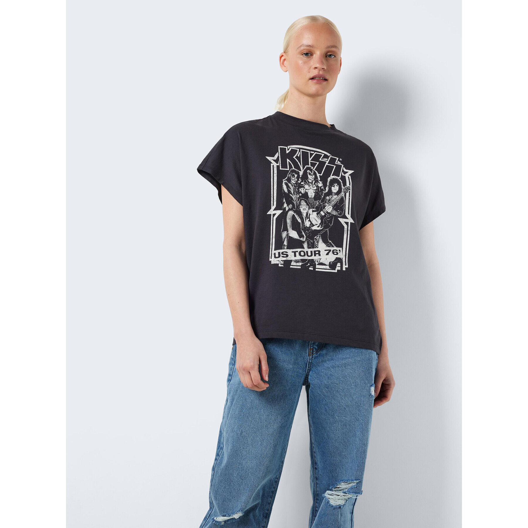 Noisy May Тишърт Hailey 27028380 Сив Relaxed Fit - Pepit.bg