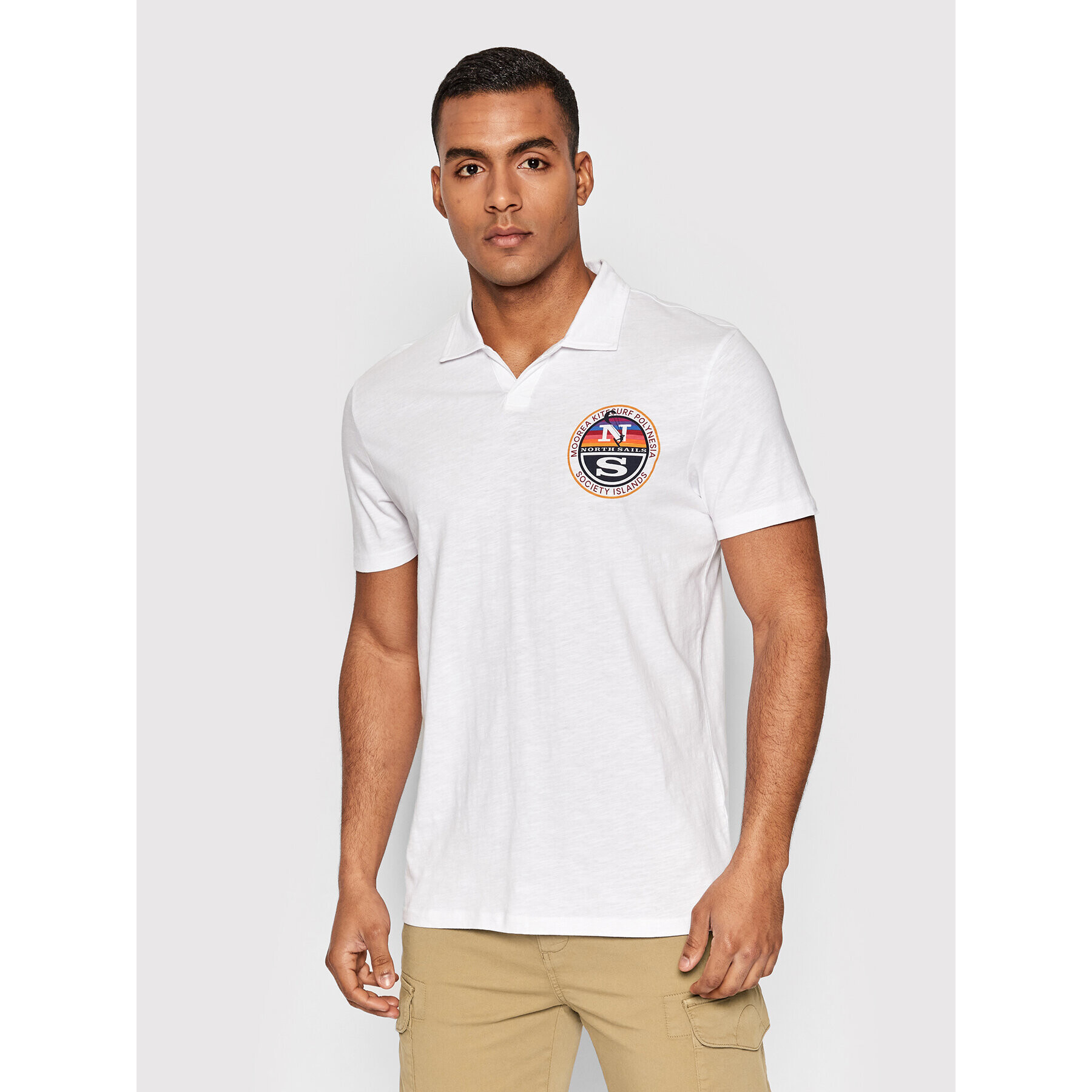 North Sails Тениска с яка и копчета Graphic 692355 Бял Regular Fit - Pepit.bg