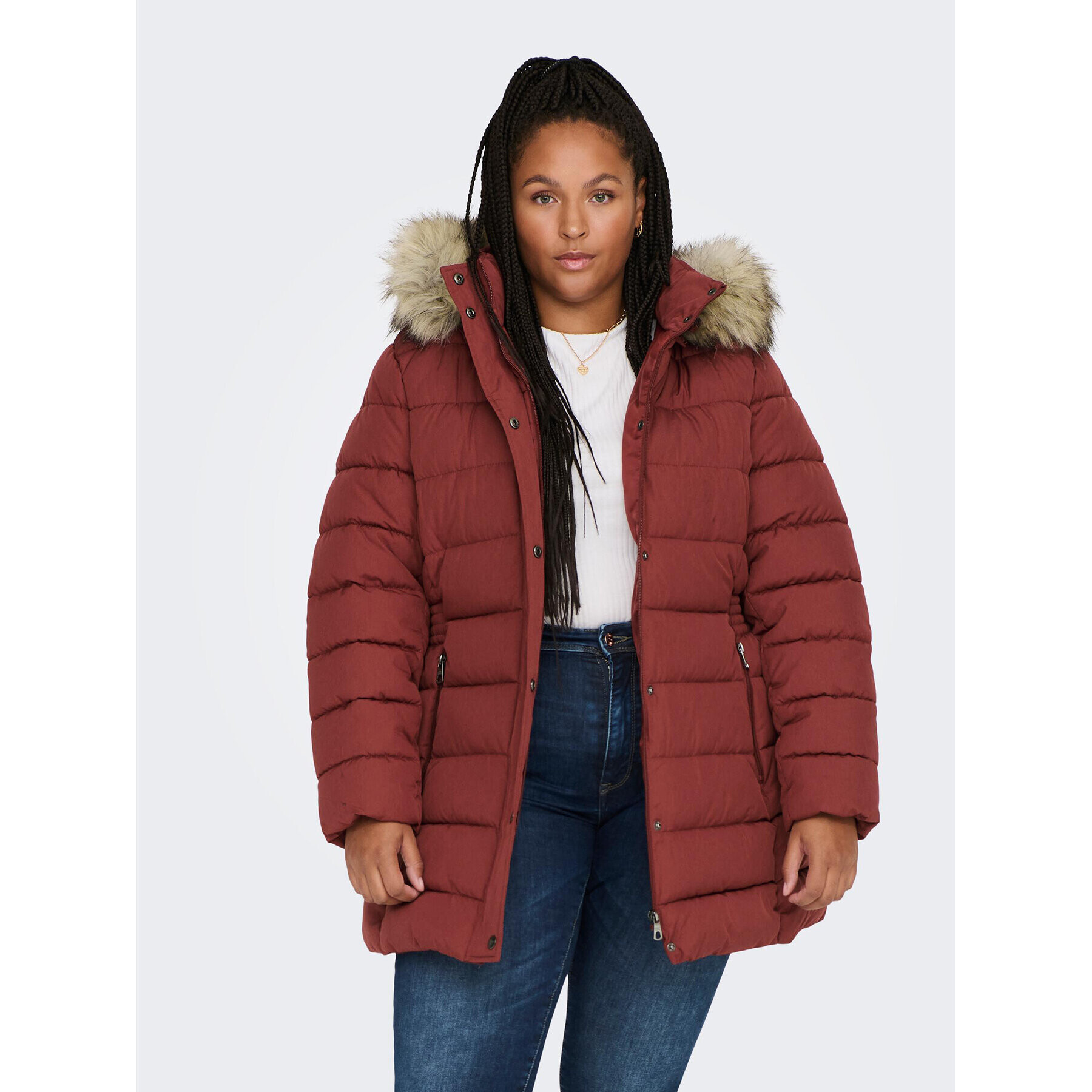ONLY Carmakoma Пухено яке Luna 15206227 Червен Regular Fit - Pepit.bg