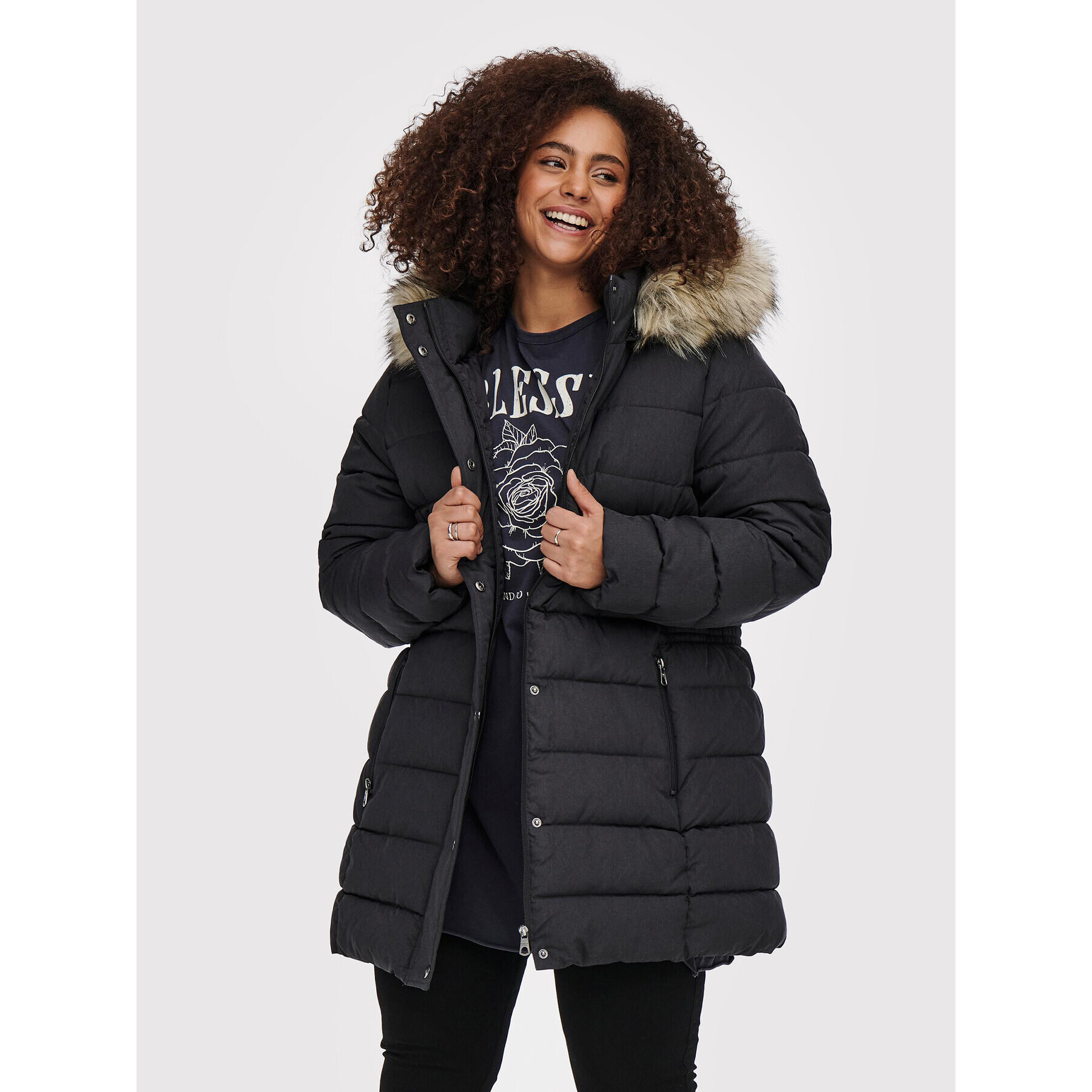 ONLY Carmakoma Пухено яке Luna 15206227 Сив Regular Fit - Pepit.bg