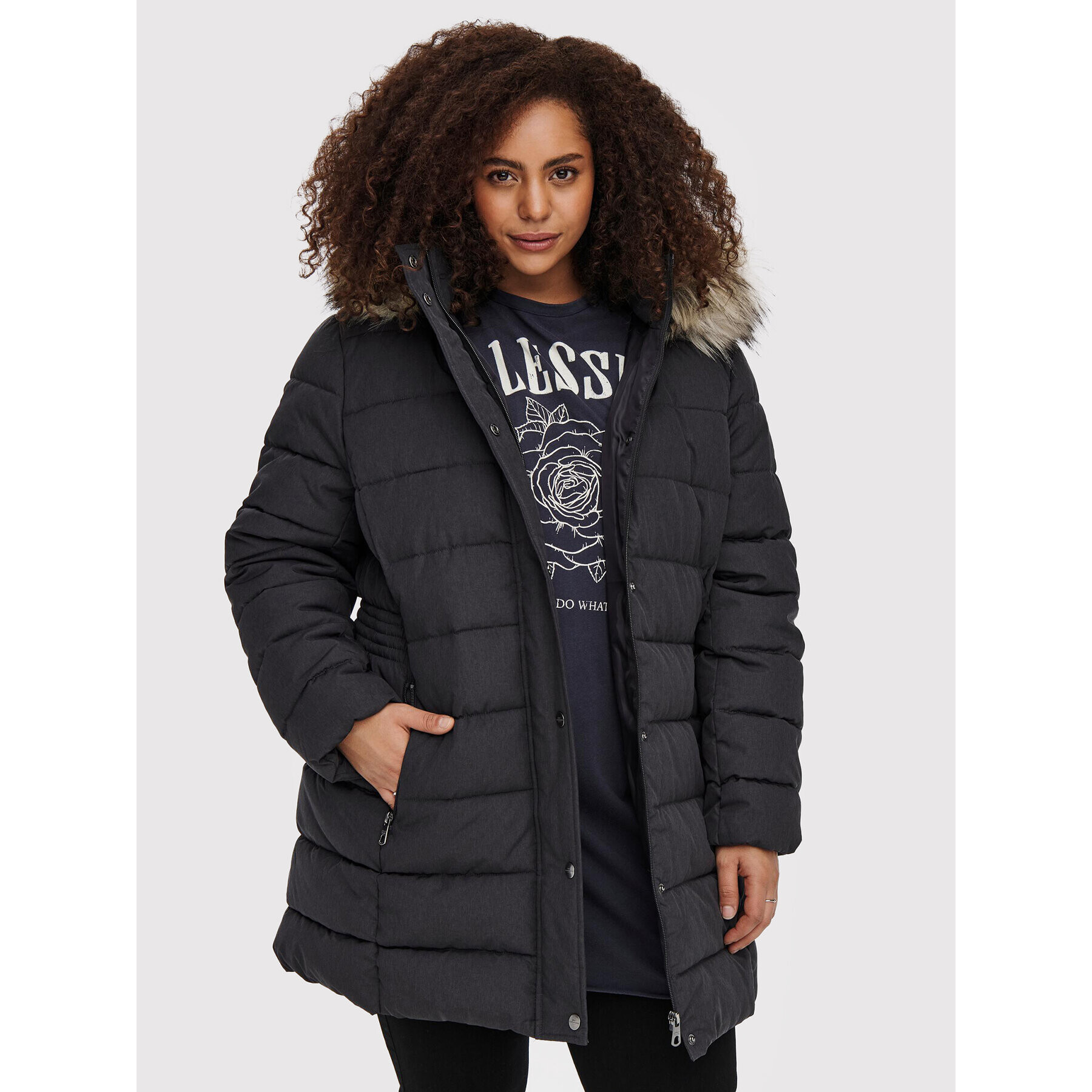 ONLY Carmakoma Пухено яке Luna 15206227 Сив Regular Fit - Pepit.bg