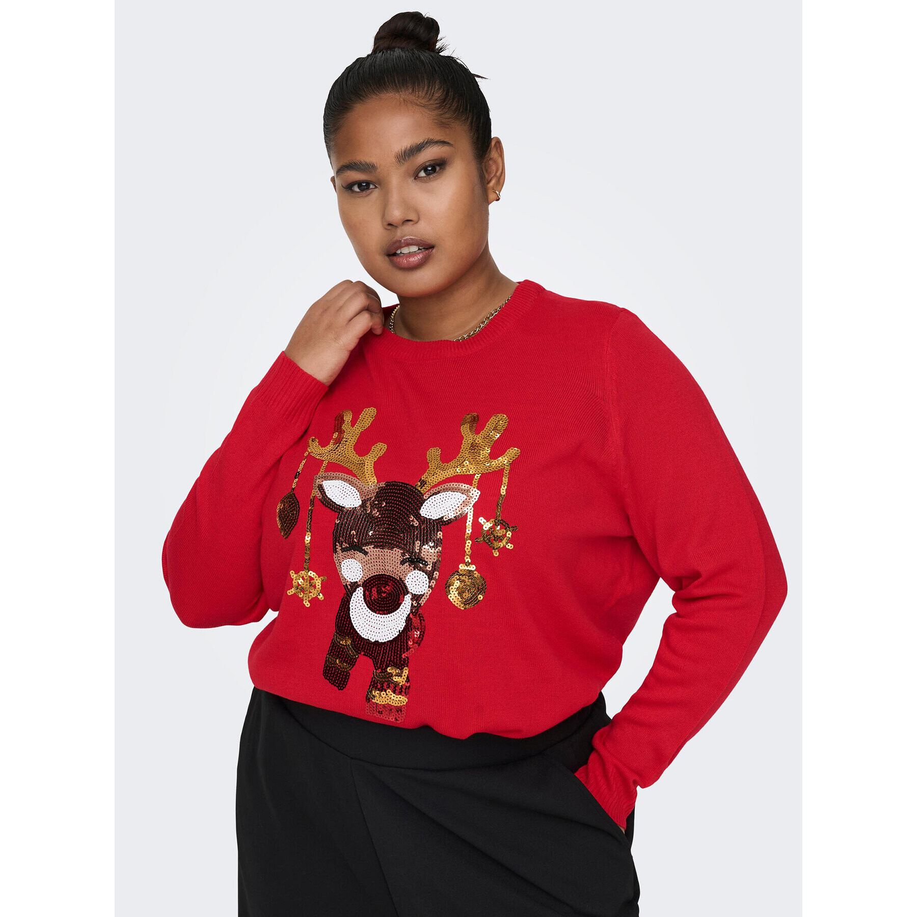 ONLY Carmakoma Пуловер Jingle Bell Xmas 15273636 Червен Regular Fit - Pepit.bg