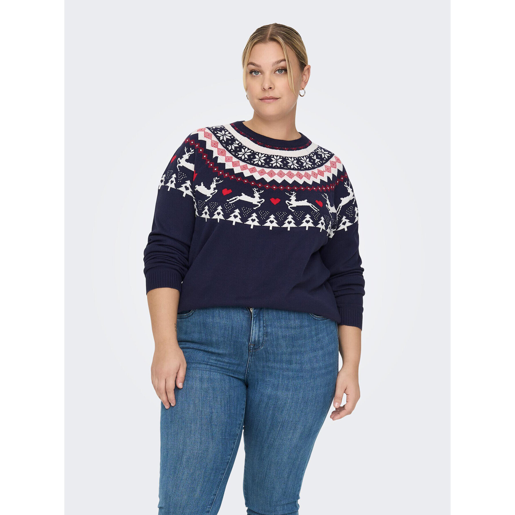 ONLY Carmakoma Пуловер Snow 15273632 Тъмносин Regular Fit - Pepit.bg