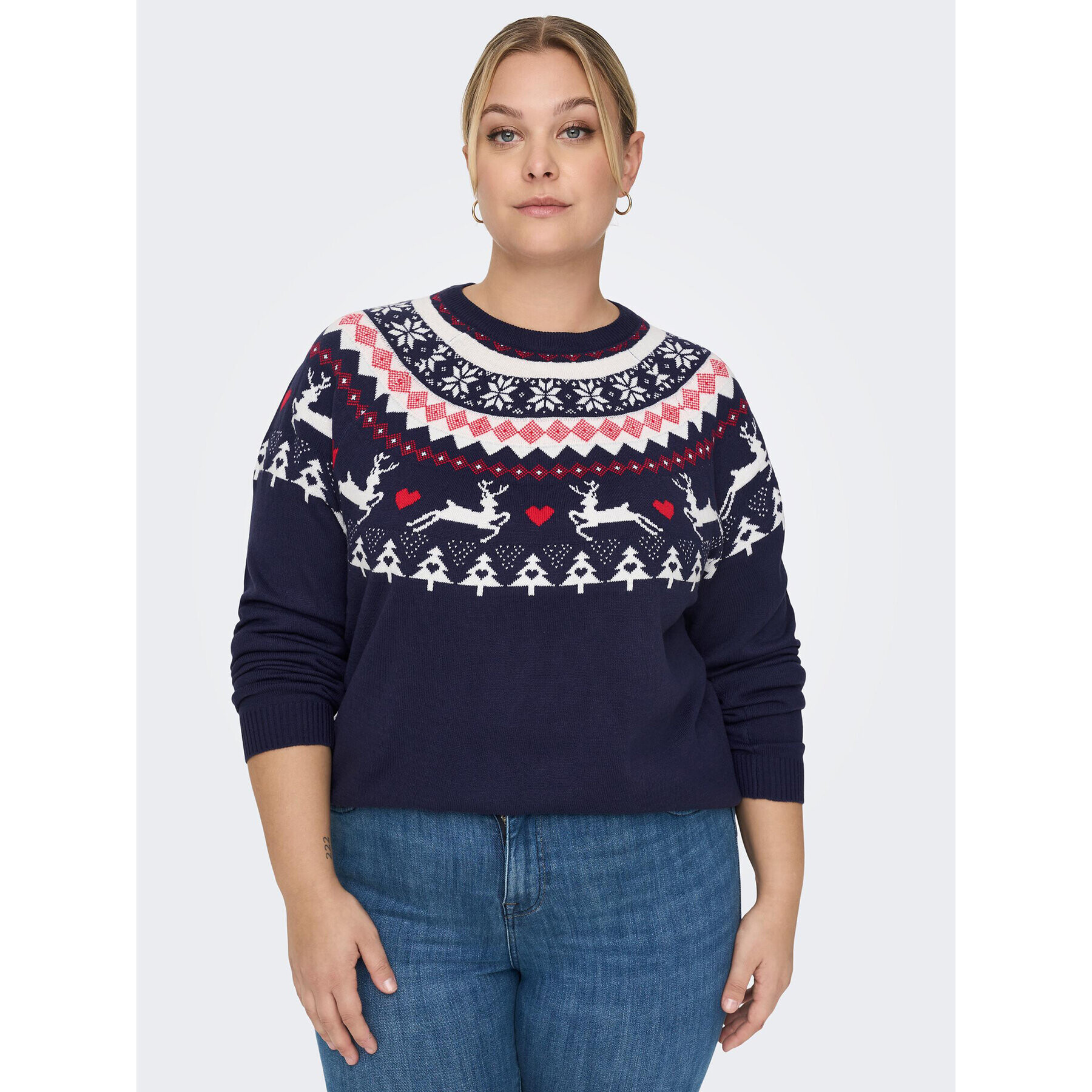 ONLY Carmakoma Пуловер Snow 15273632 Тъмносин Regular Fit - Pepit.bg