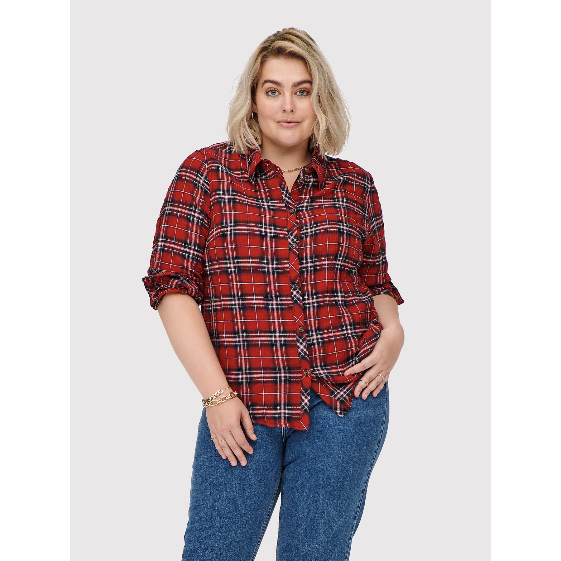 ONLY Carmakoma Риза Pini 15242434 Червен Regular Fit - Pepit.bg