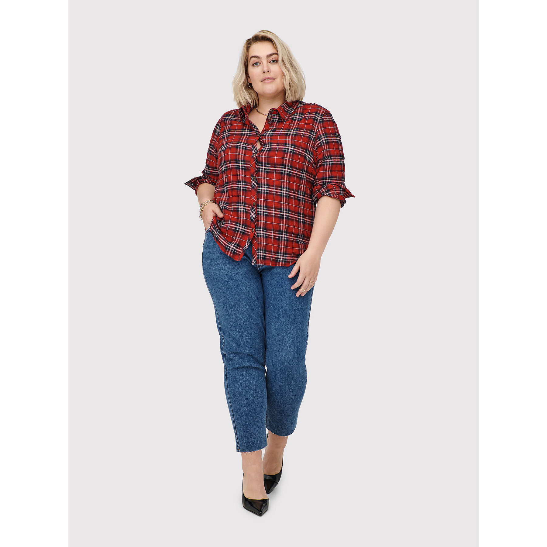 ONLY Carmakoma Риза Pini 15242434 Червен Regular Fit - Pepit.bg