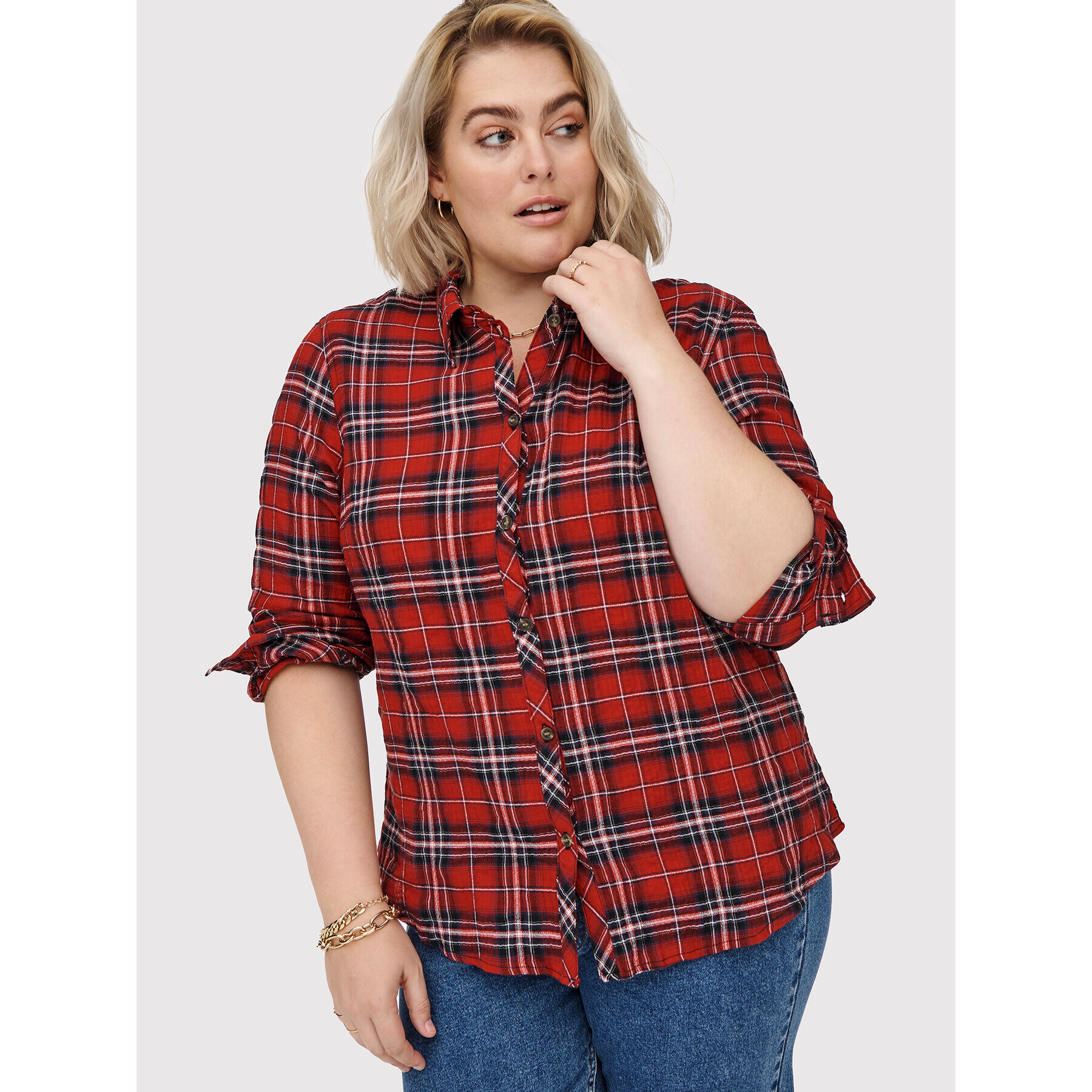 ONLY Carmakoma Риза Pini 15242434 Червен Regular Fit - Pepit.bg