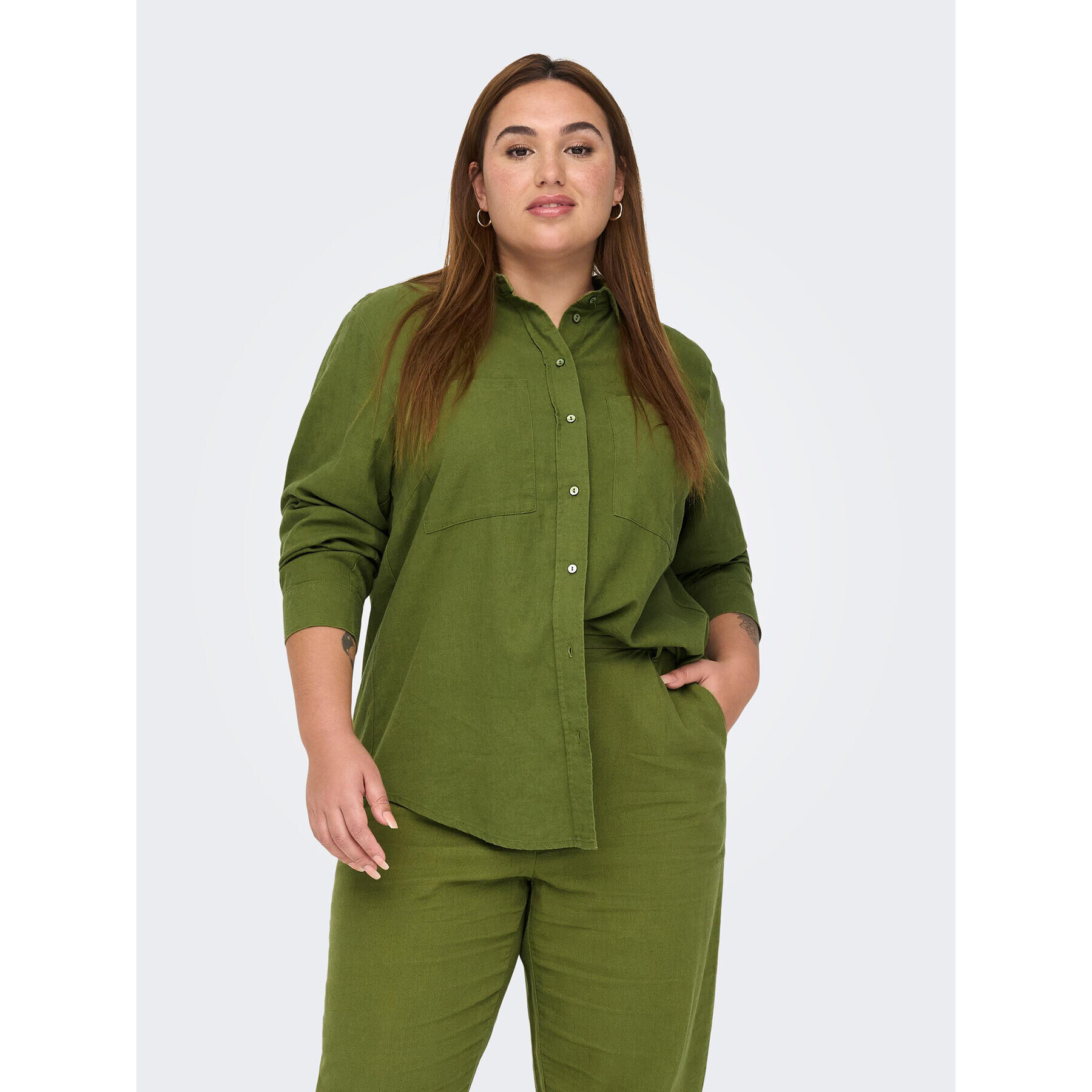 ONLY Carmakoma Текстилни панталони 15280234 Зелен Regular Fit - Pepit.bg