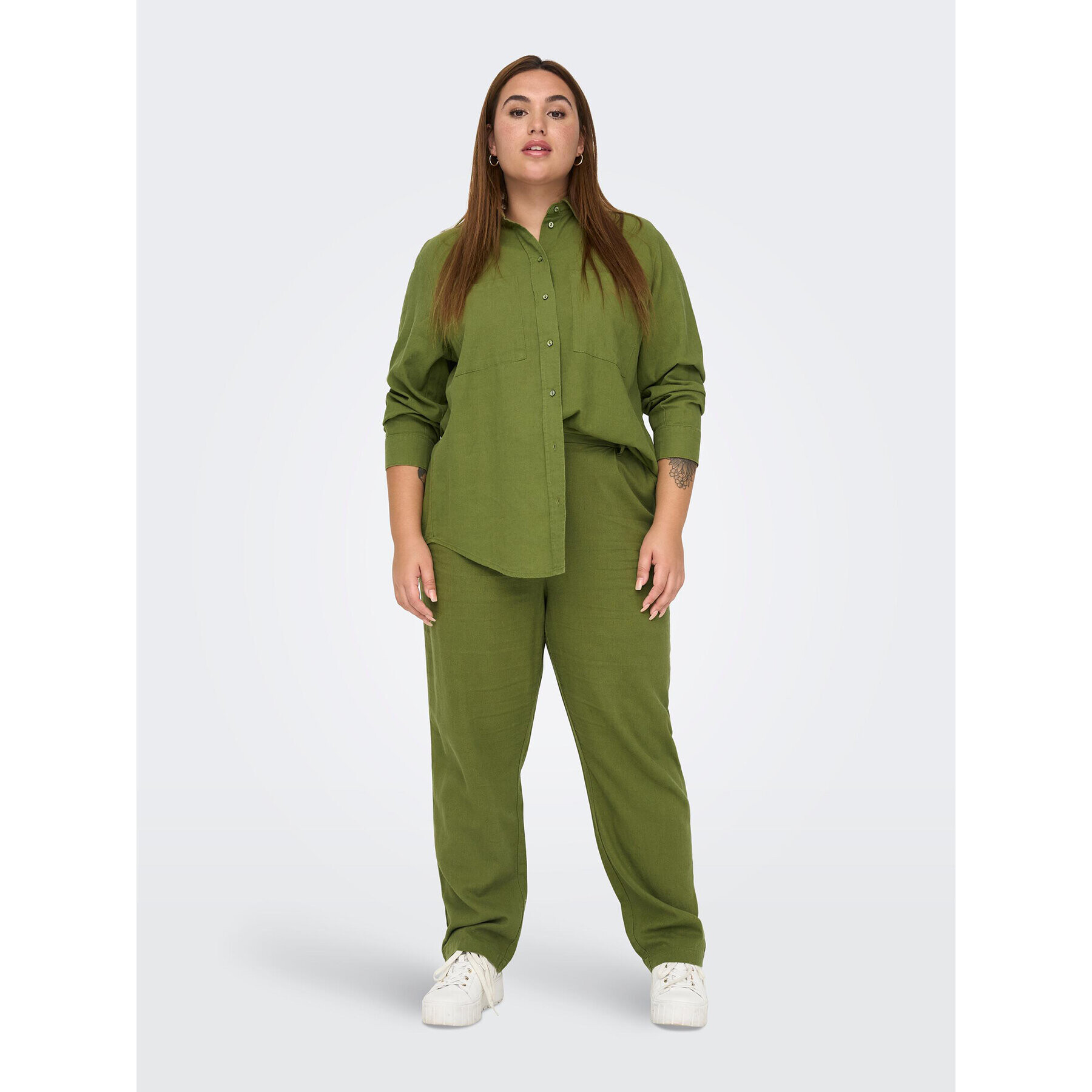ONLY Carmakoma Текстилни панталони 15280234 Зелен Regular Fit - Pepit.bg