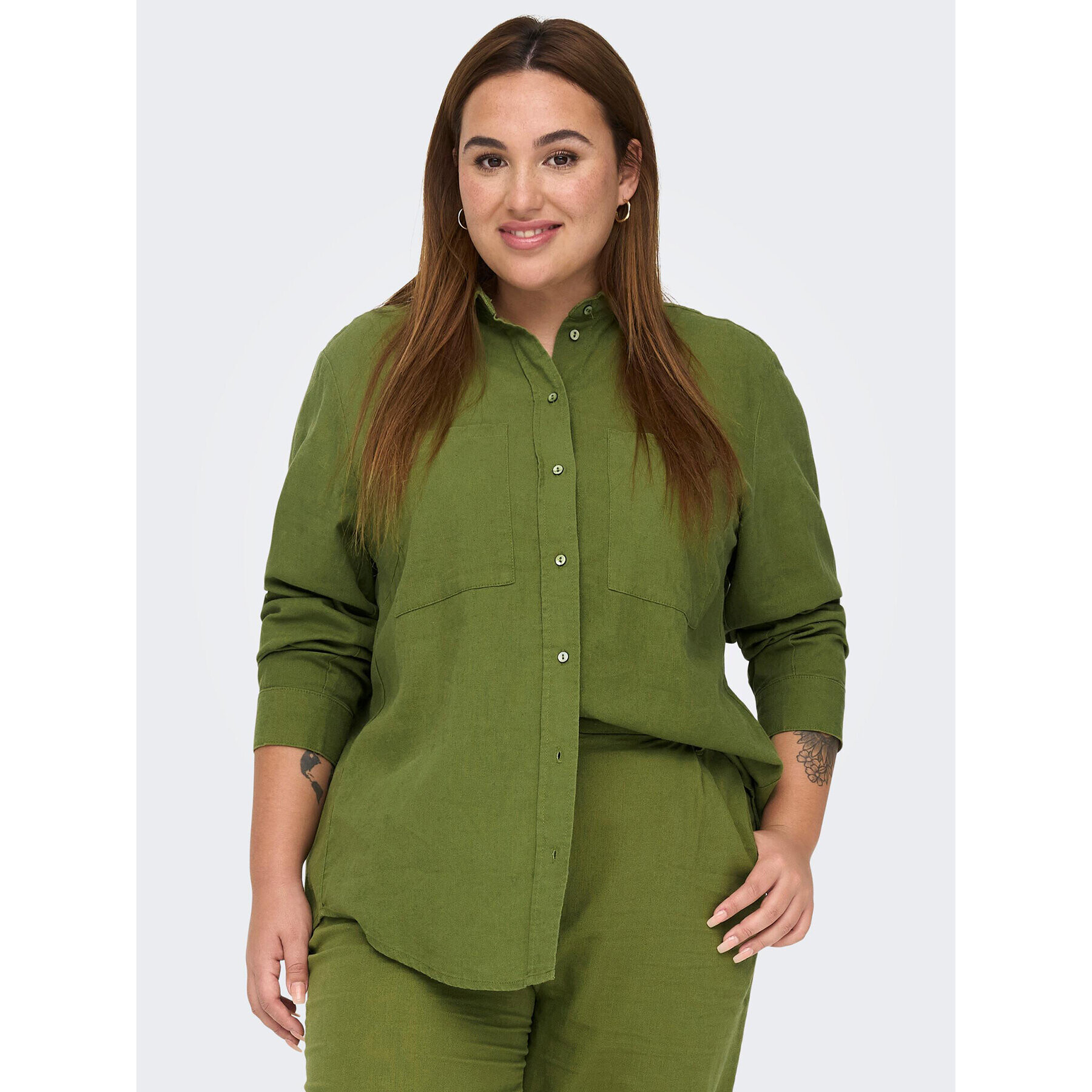 ONLY Carmakoma Текстилни панталони 15280234 Зелен Regular Fit - Pepit.bg