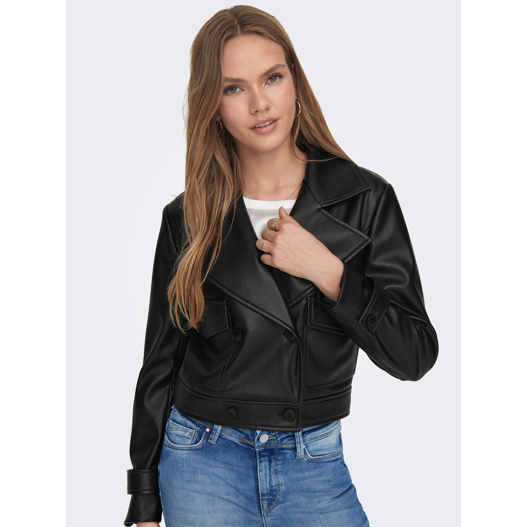 ONLY Яке от имитация на кожа 15293027 Черен Regular Fit - Pepit.bg