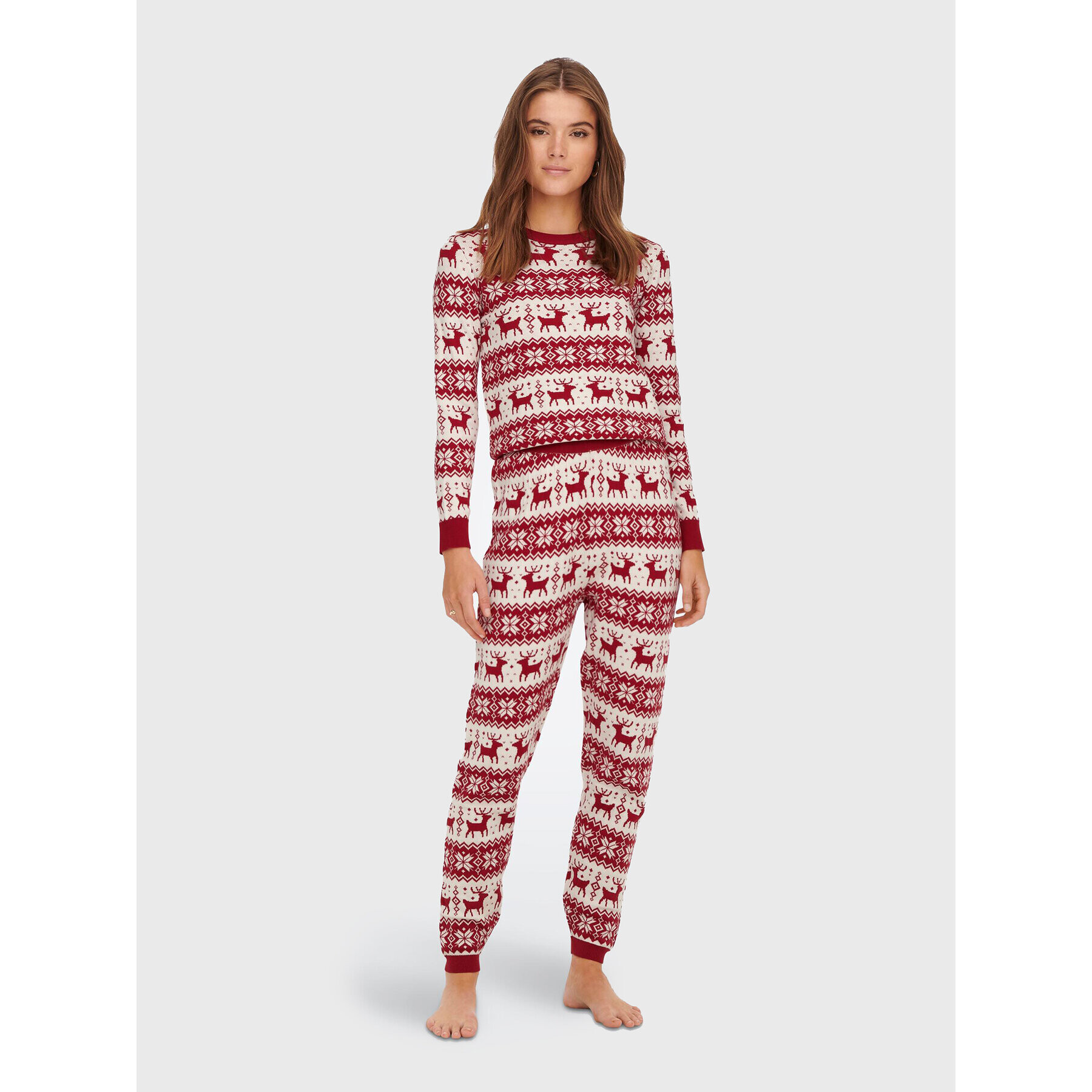 ONLY Плетени панталони Xmas 15272160 Червен Regular Fit - Pepit.bg