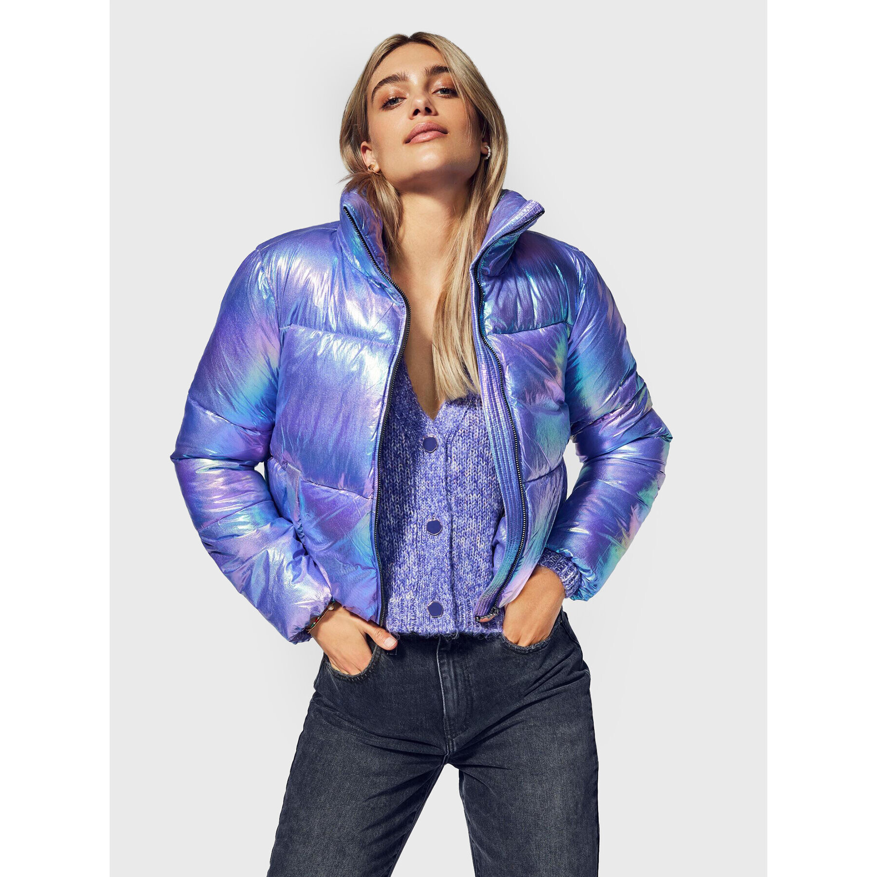 ONLY Пухено яке Celine 15261237 Виолетов Regular Fit - Pepit.bg