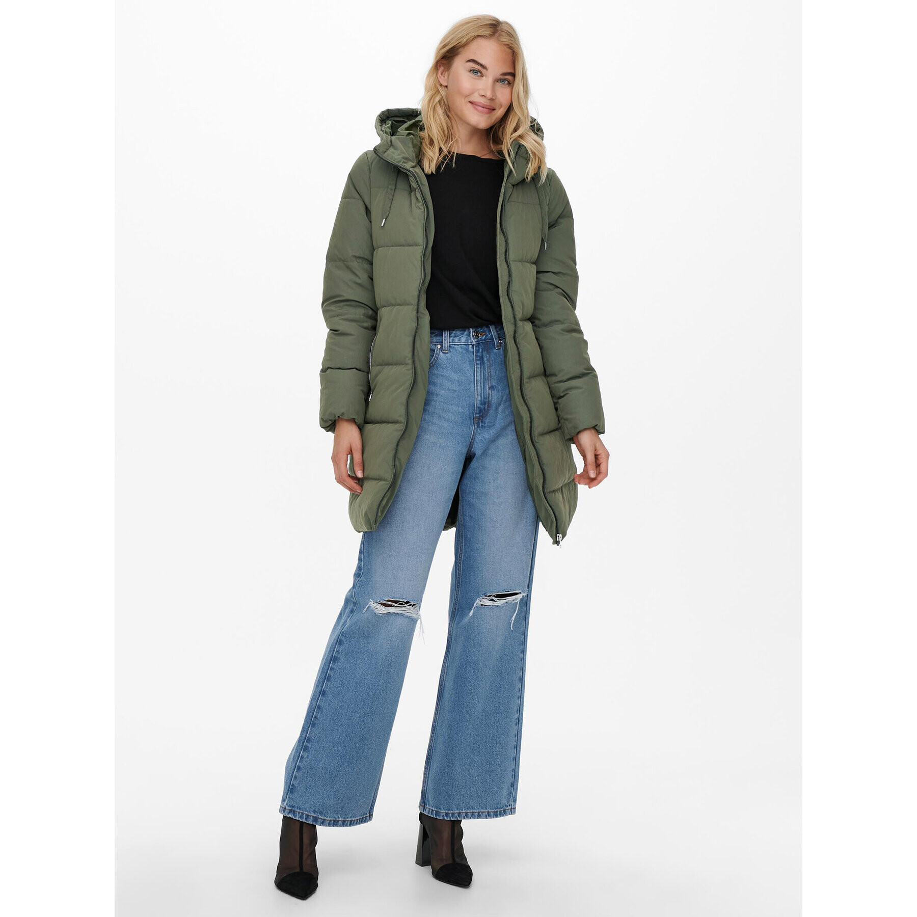 ONLY Пухено яке 15205369 Зелен Regular Fit - Pepit.bg