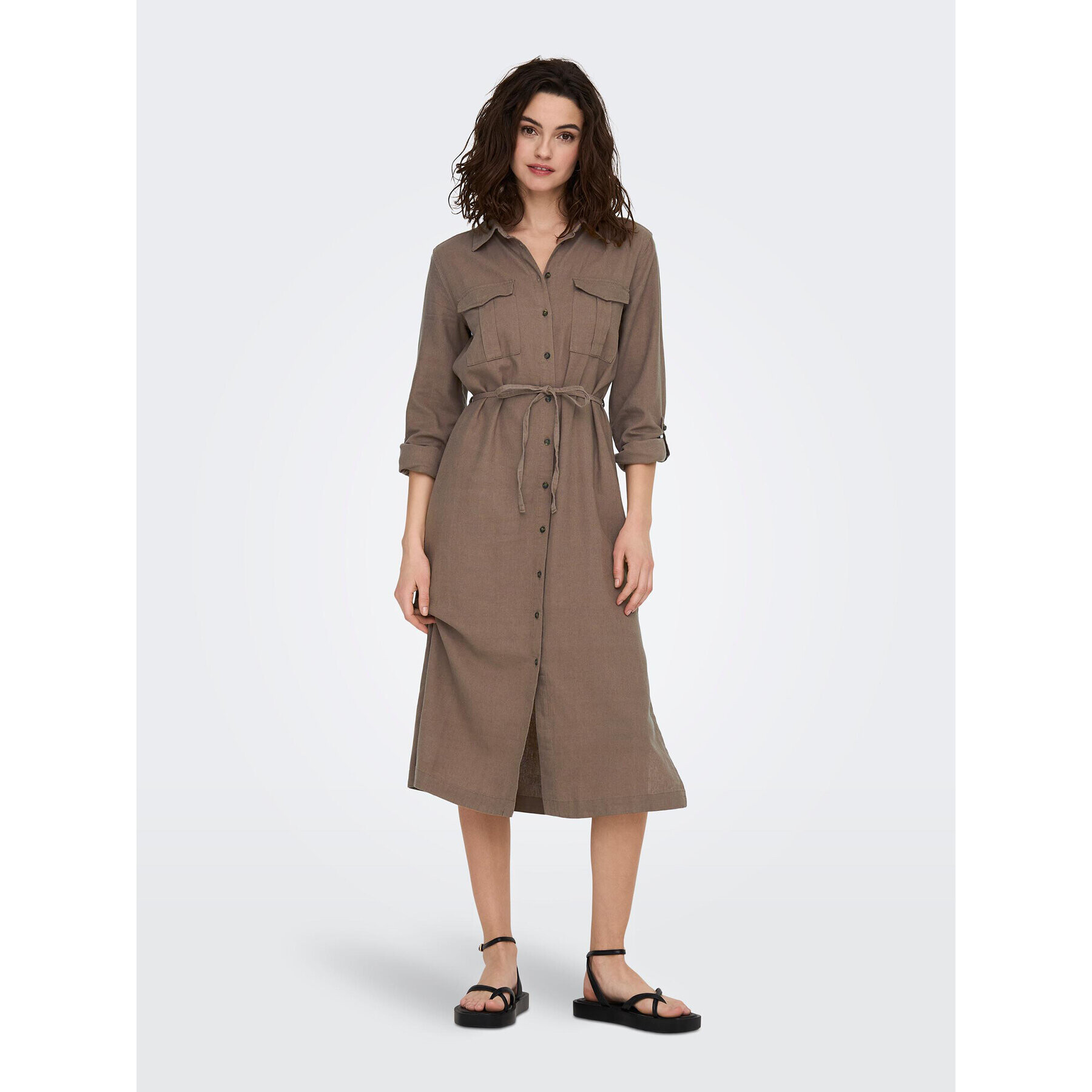 ONLY Рокля тип риза 15278720 Кафяв Relaxed Fit - Pepit.bg