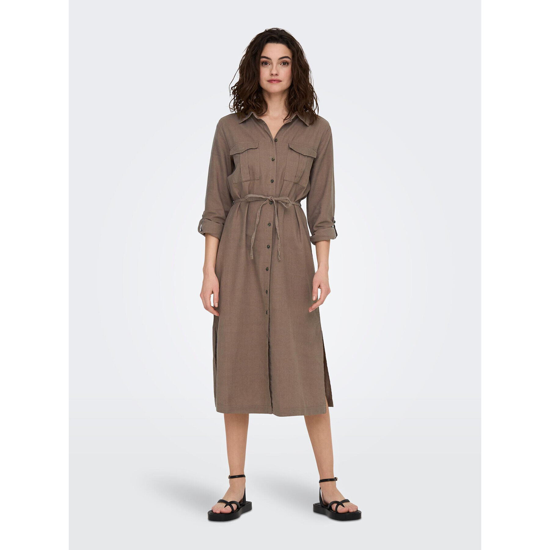 ONLY Рокля тип риза 15278720 Кафяв Relaxed Fit - Pepit.bg