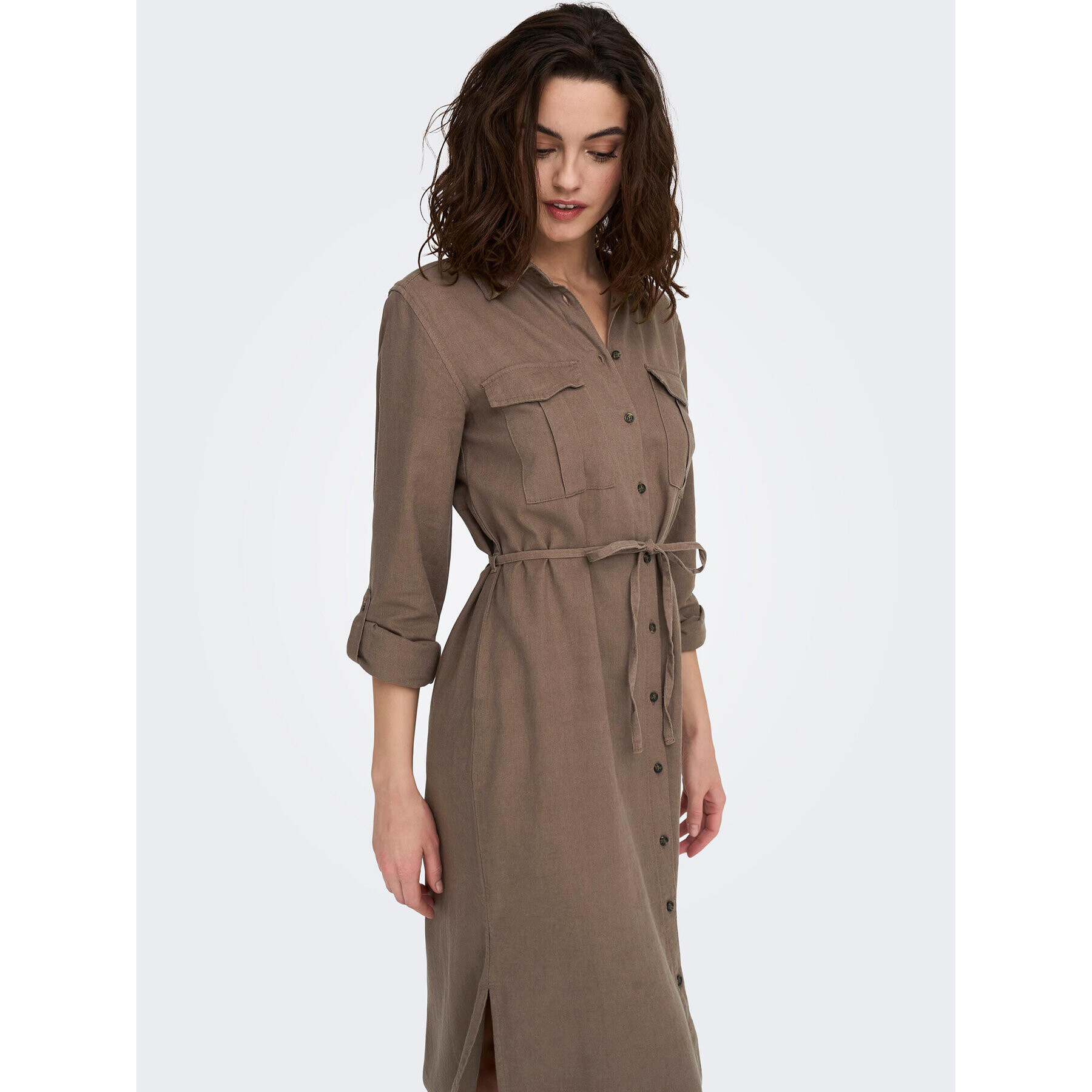 ONLY Рокля тип риза 15278720 Кафяв Relaxed Fit - Pepit.bg