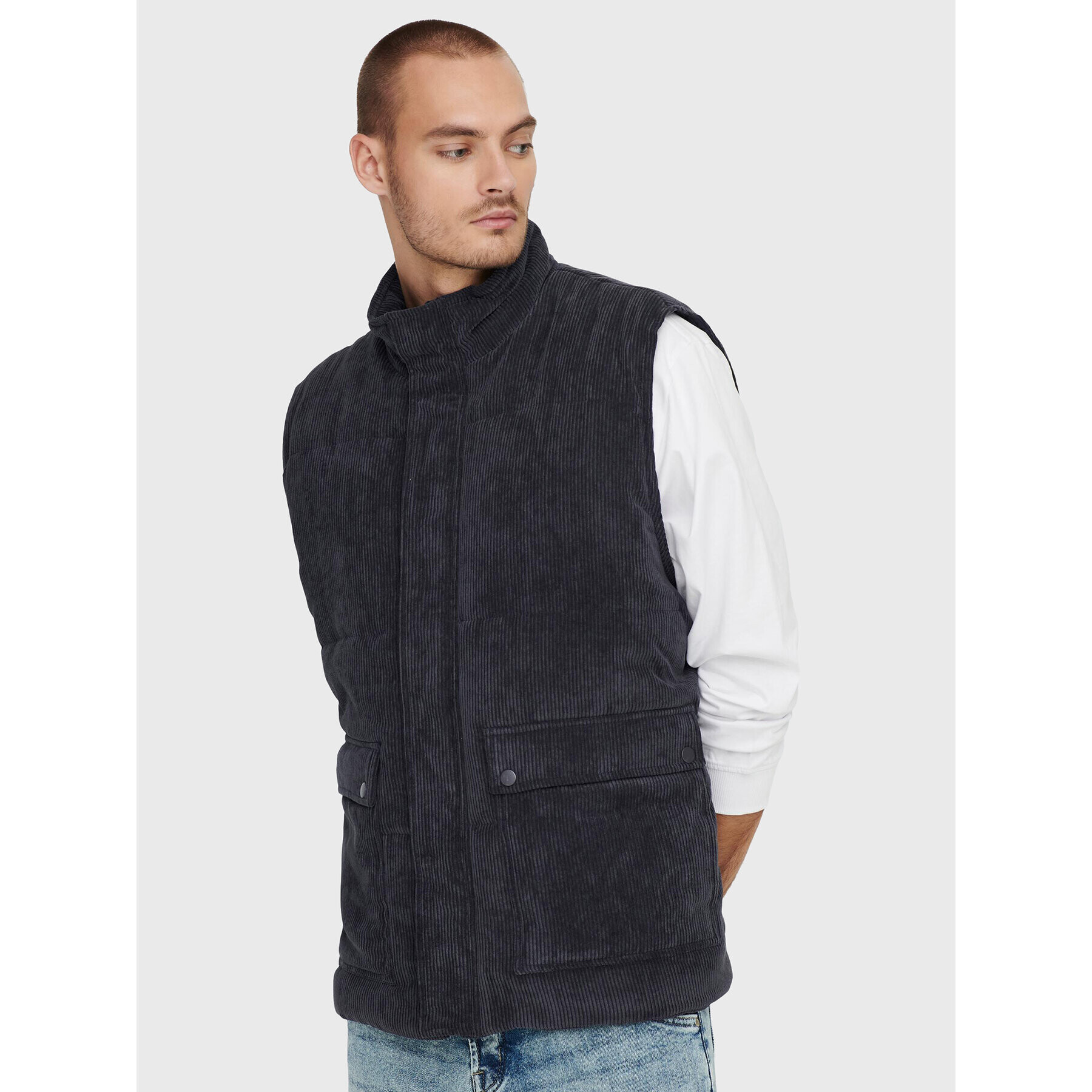 Only & Sons Елек Cash Corduroy 22022506 Сив Regular Fit - Pepit.bg