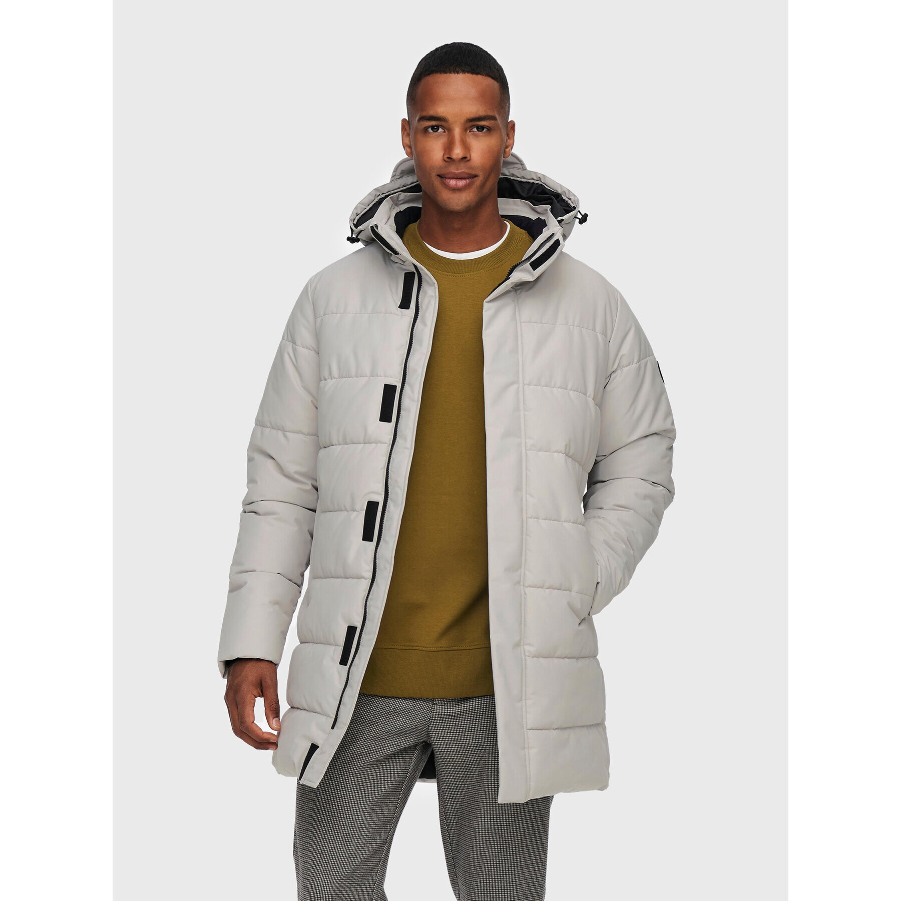 Only & Sons Пухено яке Carl Long 22020156 Сив Regular Fit - Pepit.bg