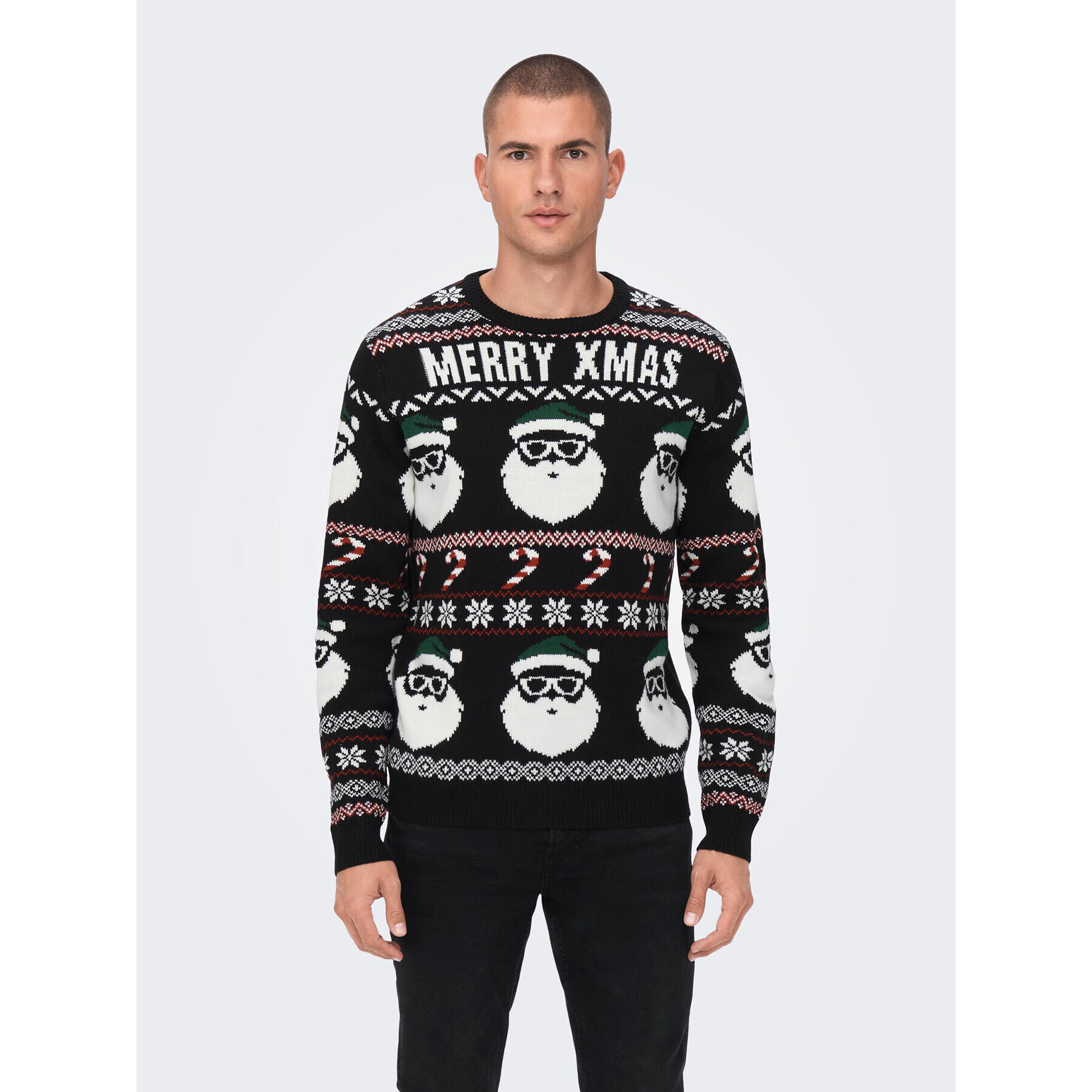 Only & Sons Пуловер Xmas Santa 22023994 Черен Regular Fit - Pepit.bg