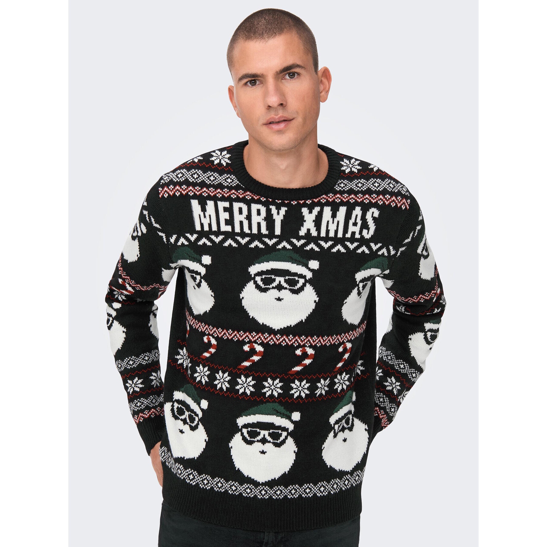 Only & Sons Пуловер Xmas Santa 22023994 Черен Regular Fit - Pepit.bg