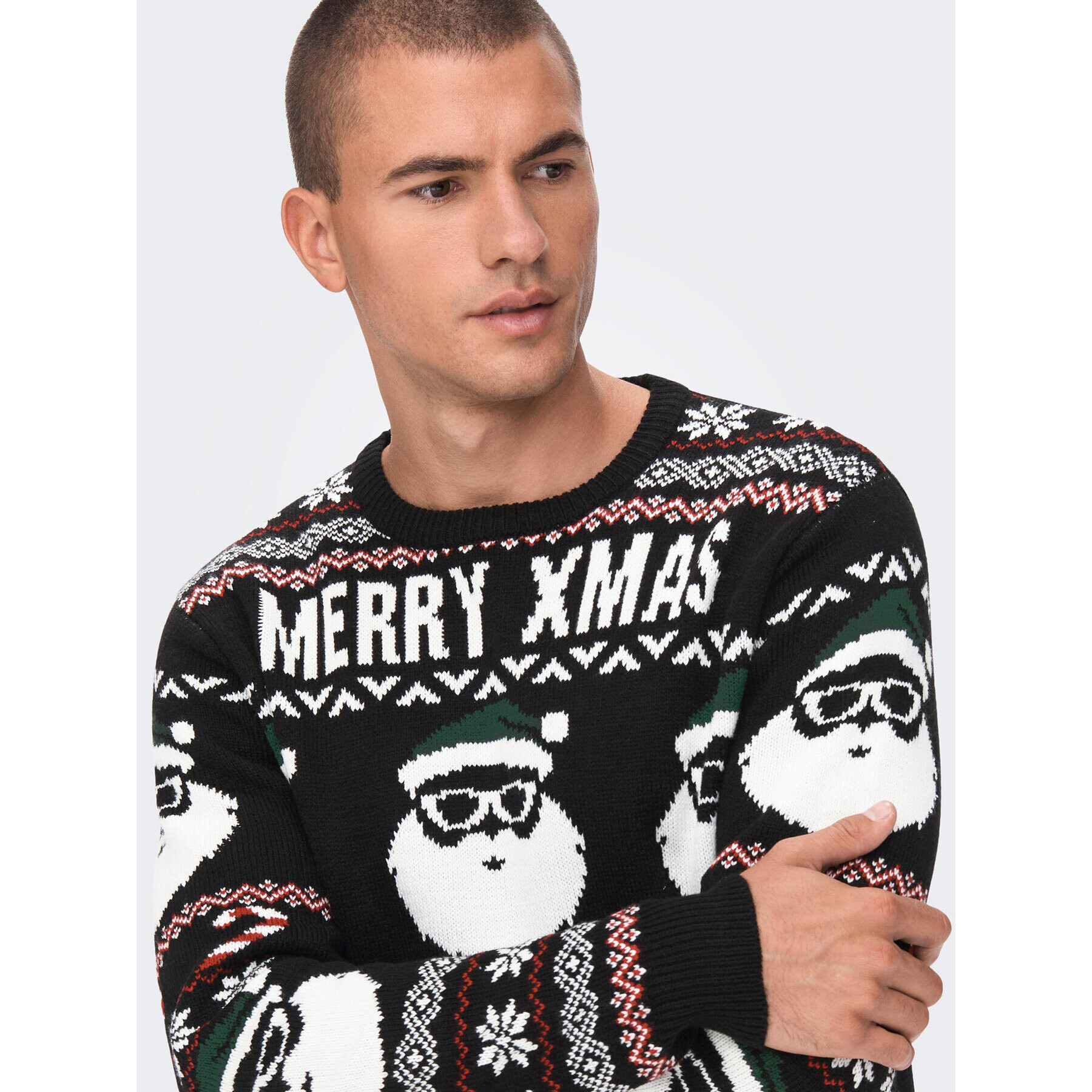 Only & Sons Пуловер Xmas Santa 22023994 Черен Regular Fit - Pepit.bg