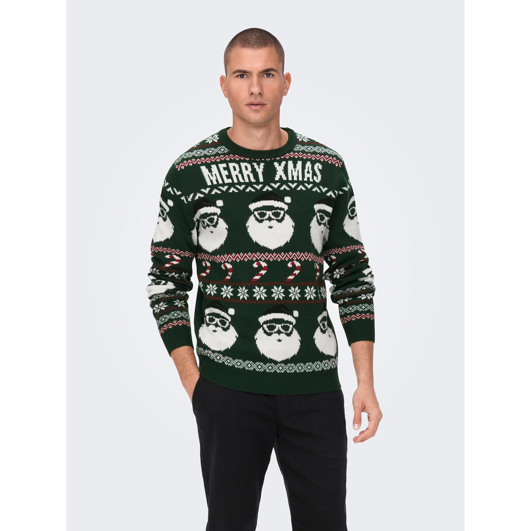 Only & Sons Пуловер Xmas Santa 22023994 Зелен Regular Fit - Pepit.bg