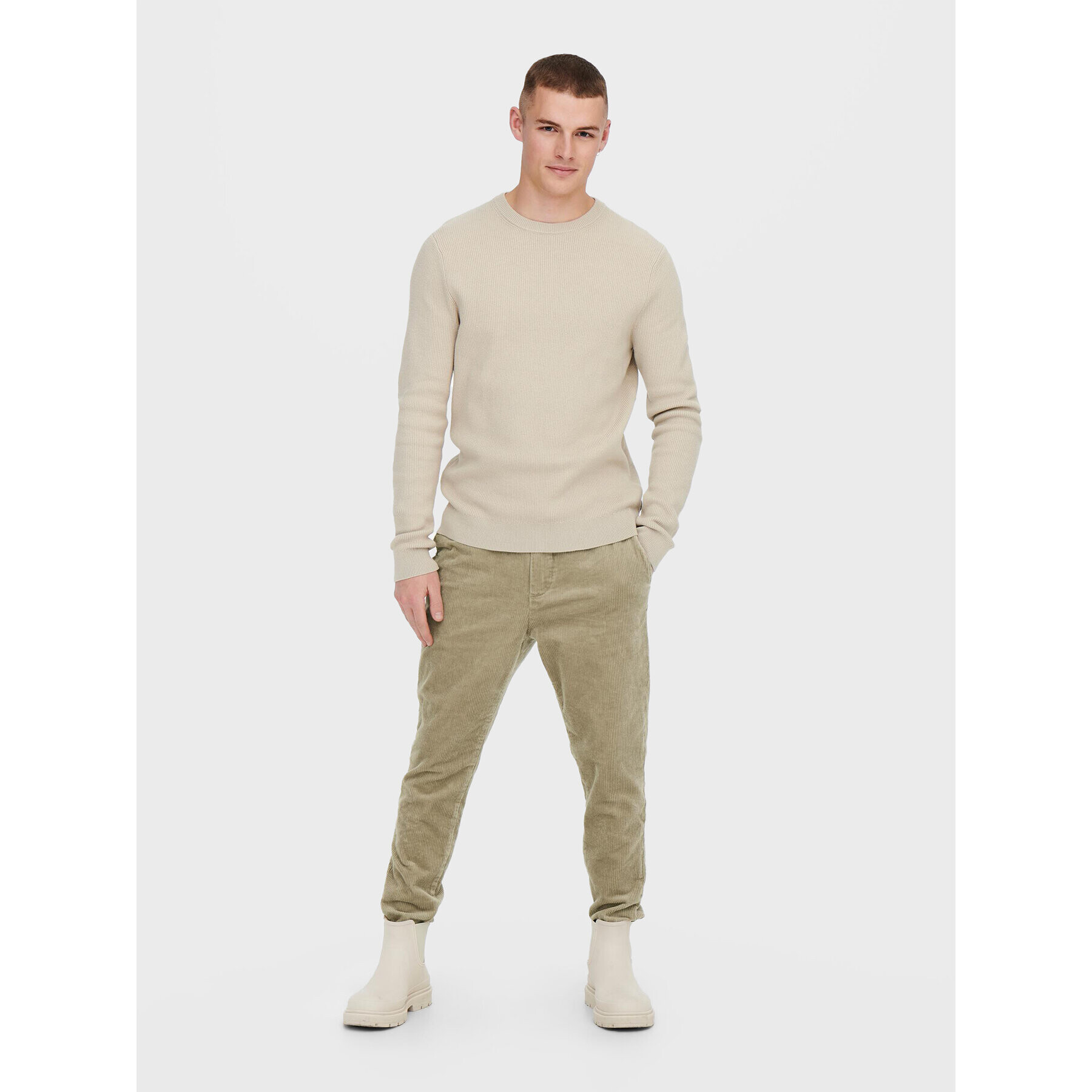 Only & Sons Текстилни панталони Linus 22019912 Бежов Regular Fit - Pepit.bg