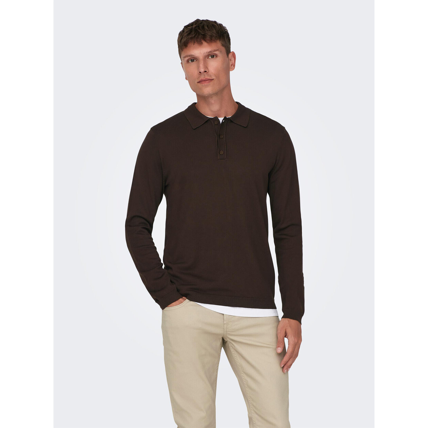 Only & Sons Тениска с яка и копчета 22021184 Кафяв Regular Fit - Pepit.bg