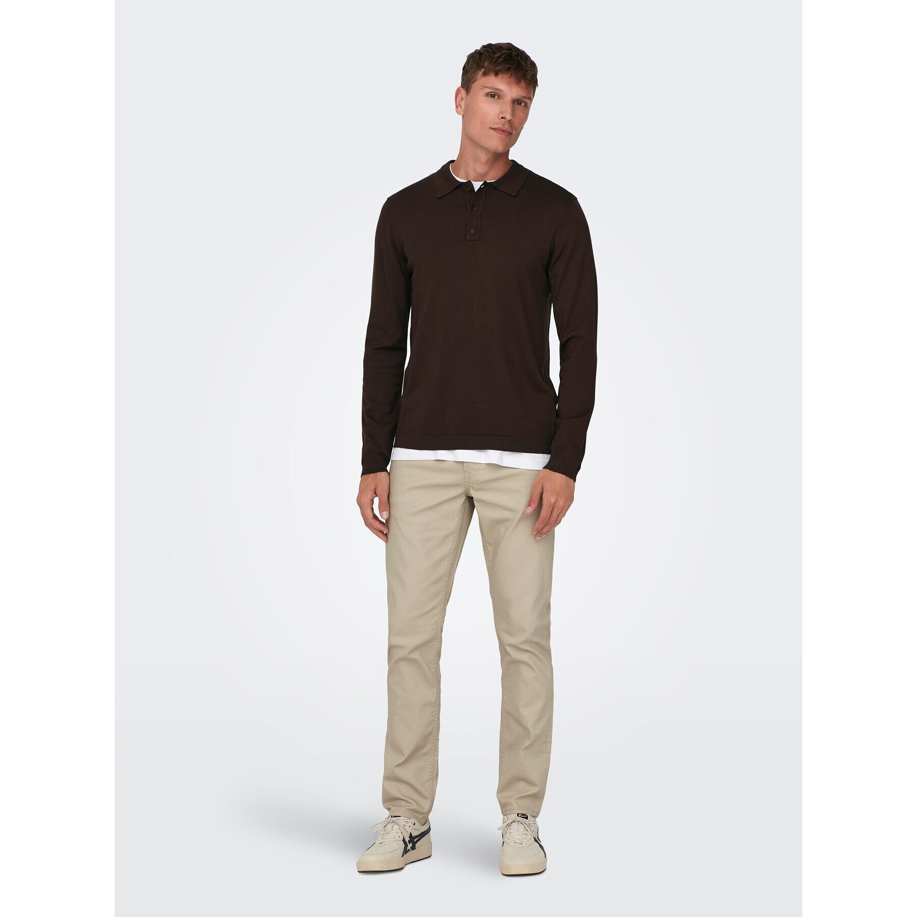 Only & Sons Тениска с яка и копчета 22021184 Кафяв Regular Fit - Pepit.bg