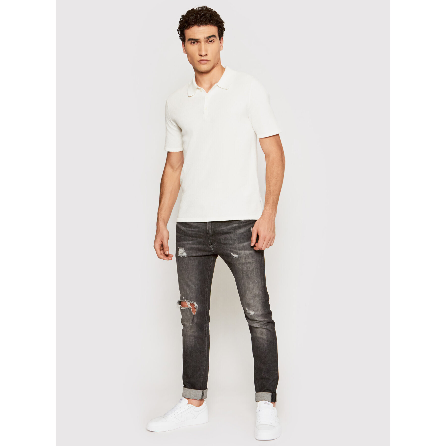 Only & Sons Тениска с яка и копчета Moose 22019416 Бял Regular Fit - Pepit.bg