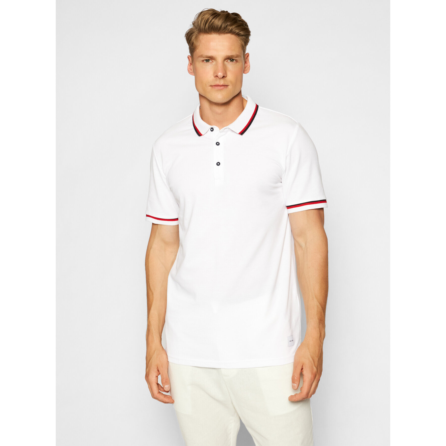 Only & Sons Тениска с яка и копчета Cilas 22013661 Бял Regular Fit - Pepit.bg