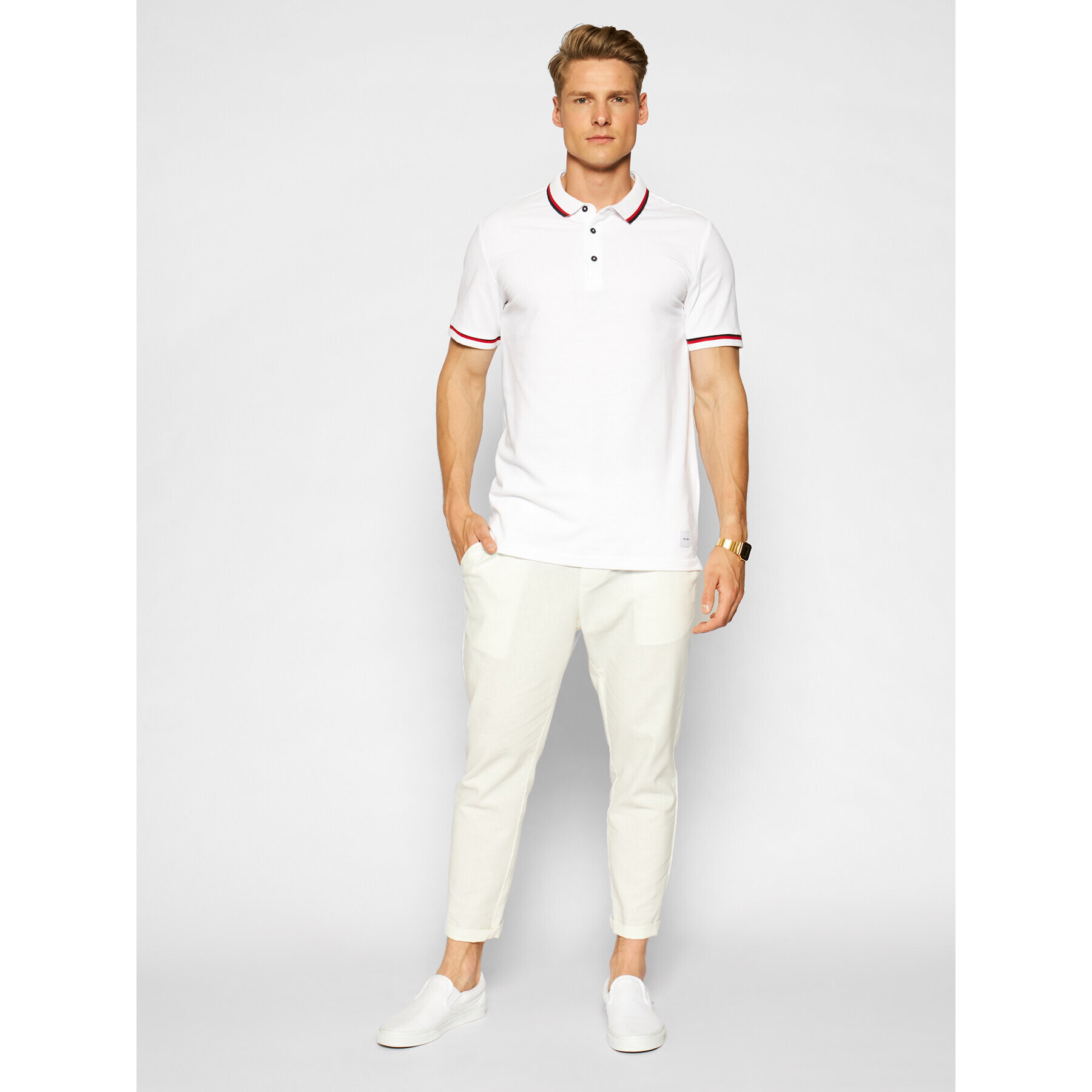 Only & Sons Тениска с яка и копчета Cilas 22013661 Бял Regular Fit - Pepit.bg