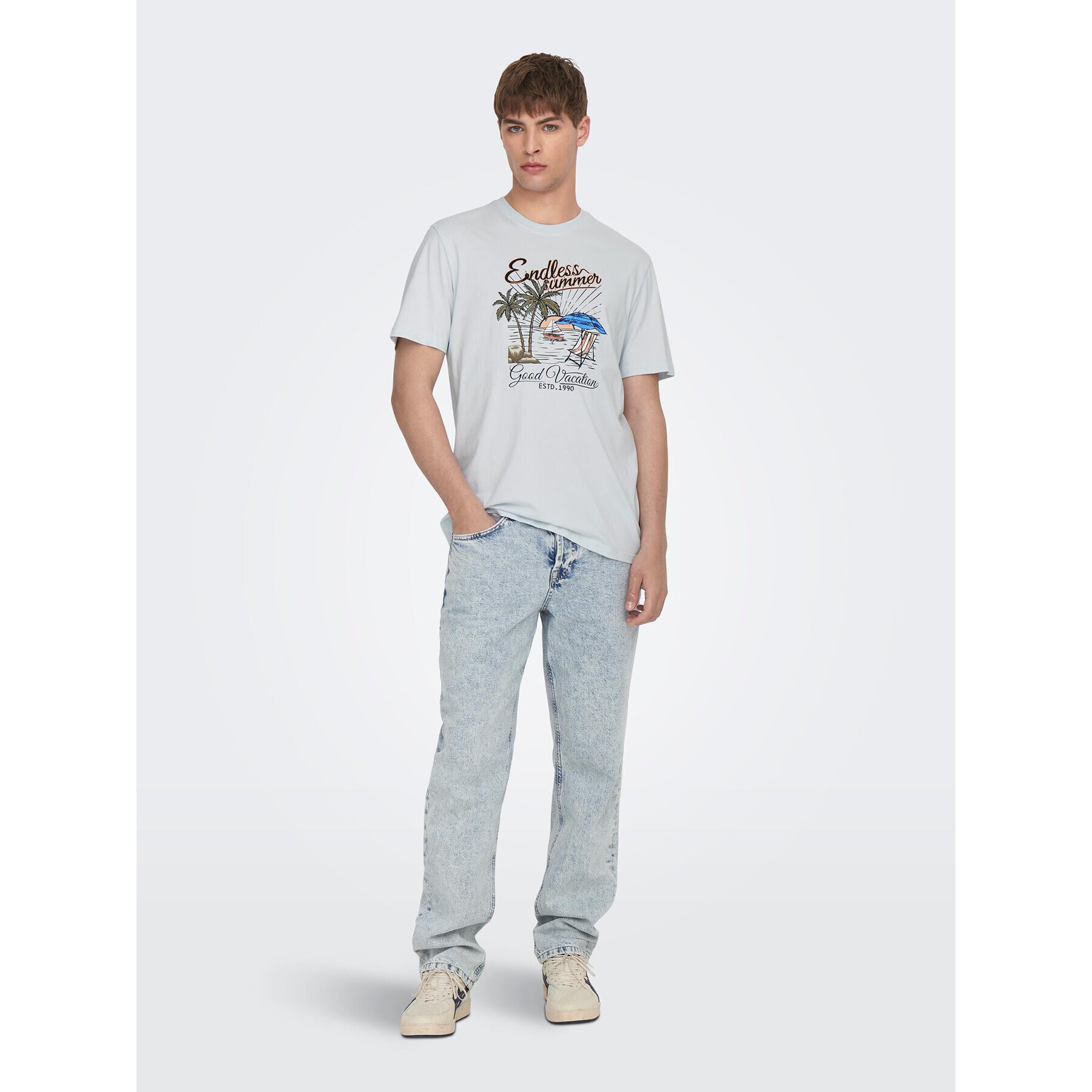 Only & Sons Тишърт 22026084 Бял Regular Fit - Pepit.bg