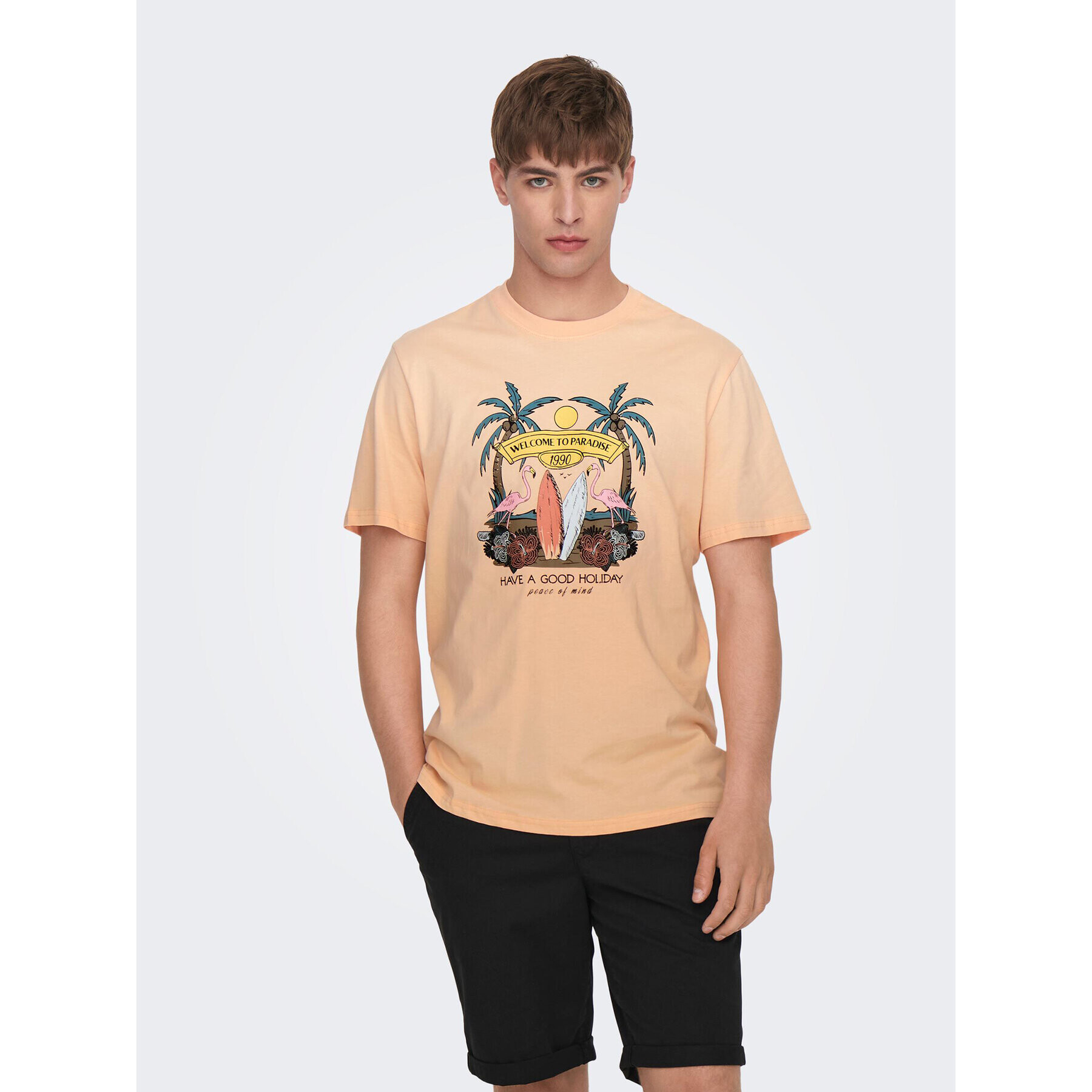 Only & Sons Тишърт 22026084 Оранжев Regular Fit - Pepit.bg