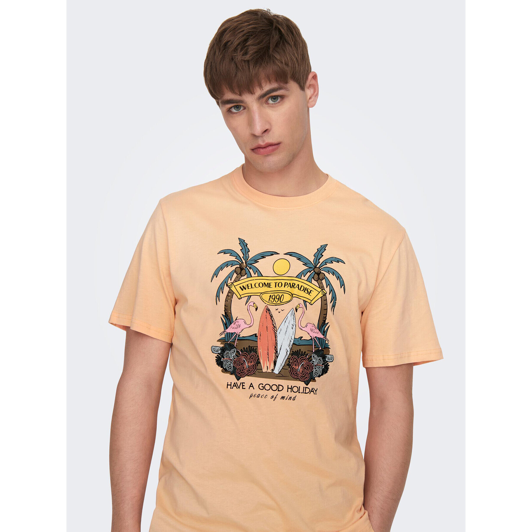 Only & Sons Тишърт 22026084 Оранжев Regular Fit - Pepit.bg