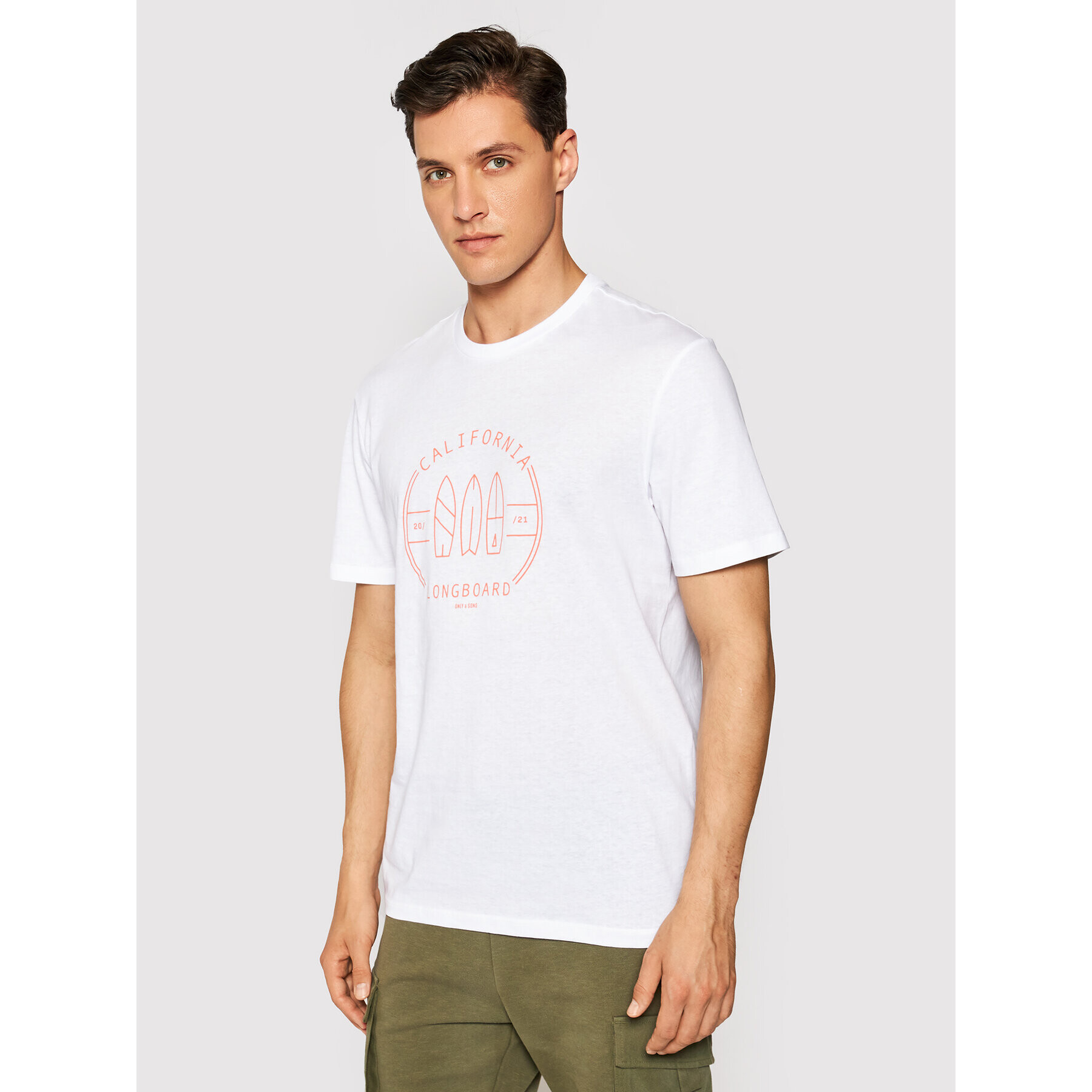 Only & Sons Тишърт Pine 22019744 Бял Regular Fit - Pepit.bg