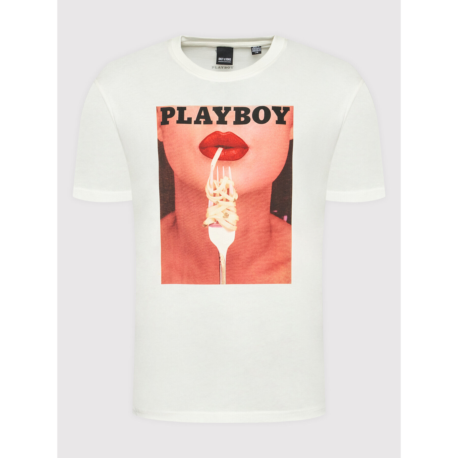 Only & Sons Тишърт Playboy 22023179 Бял Regular Fit - Pepit.bg