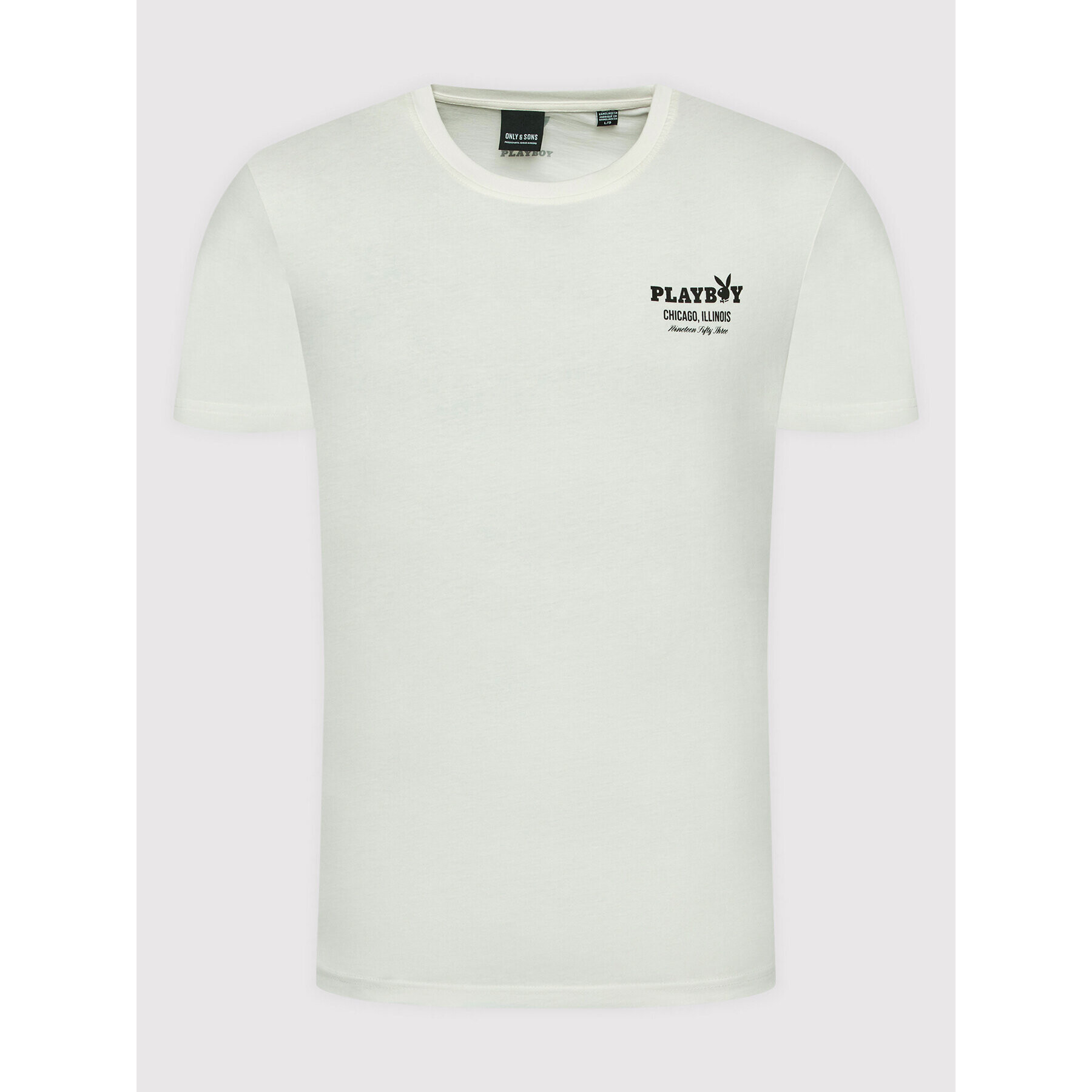 Only & Sons Тишърт Playboy 22023179 Бял Regular Fit - Pepit.bg