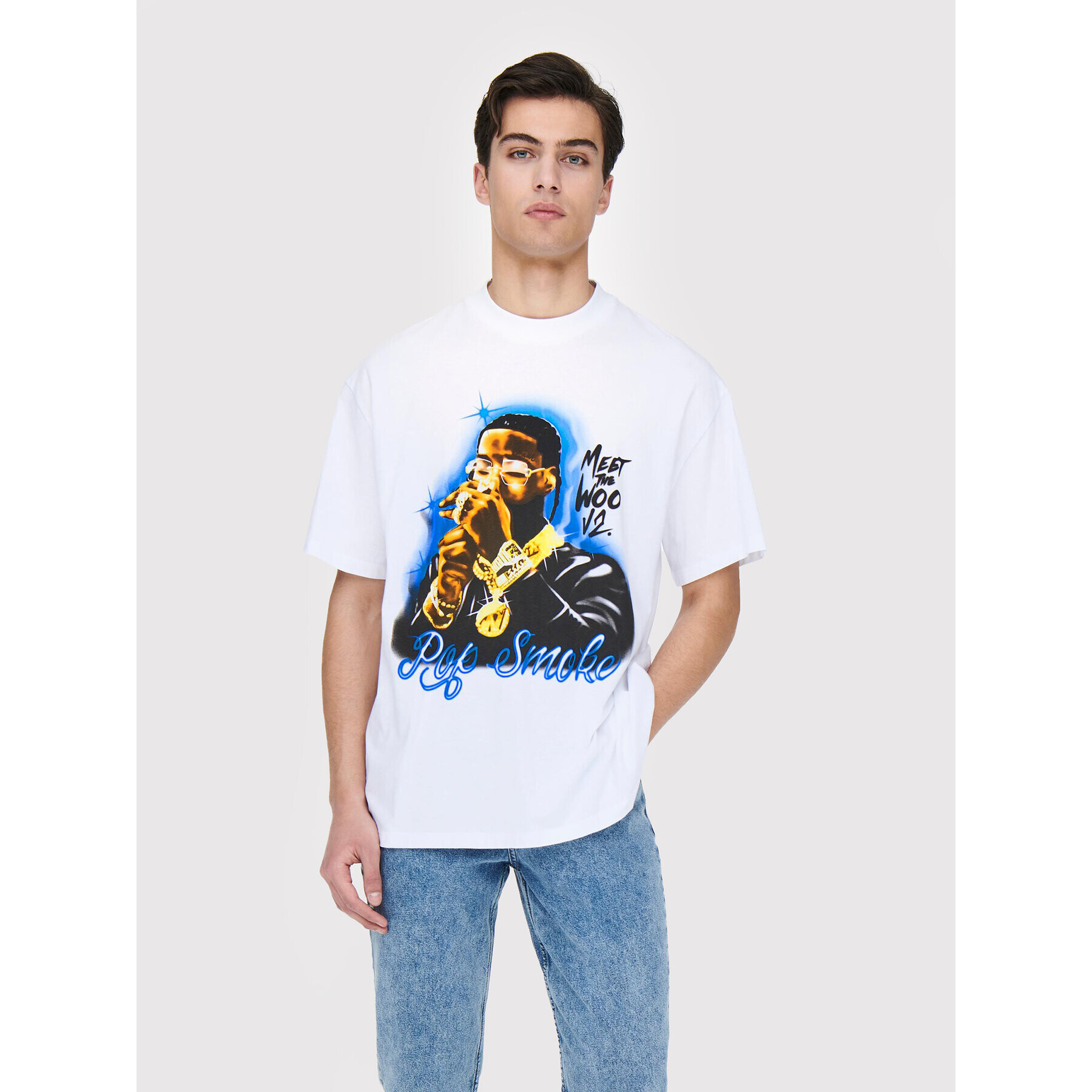 Only & Sons Тишърт Pop Smoke 22022271 Бял Relaxed Fit - Pepit.bg
