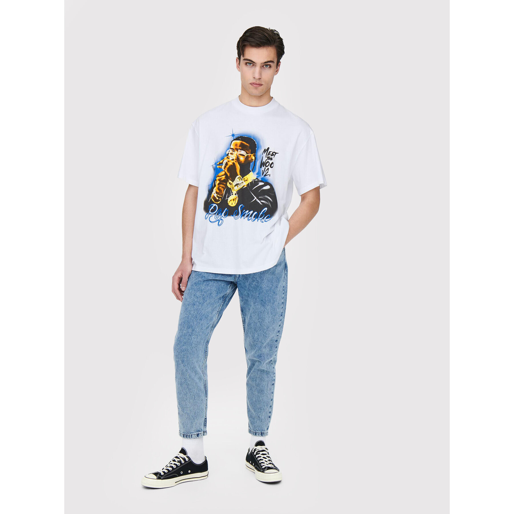 Only & Sons Тишърт Pop Smoke 22022271 Бял Relaxed Fit - Pepit.bg