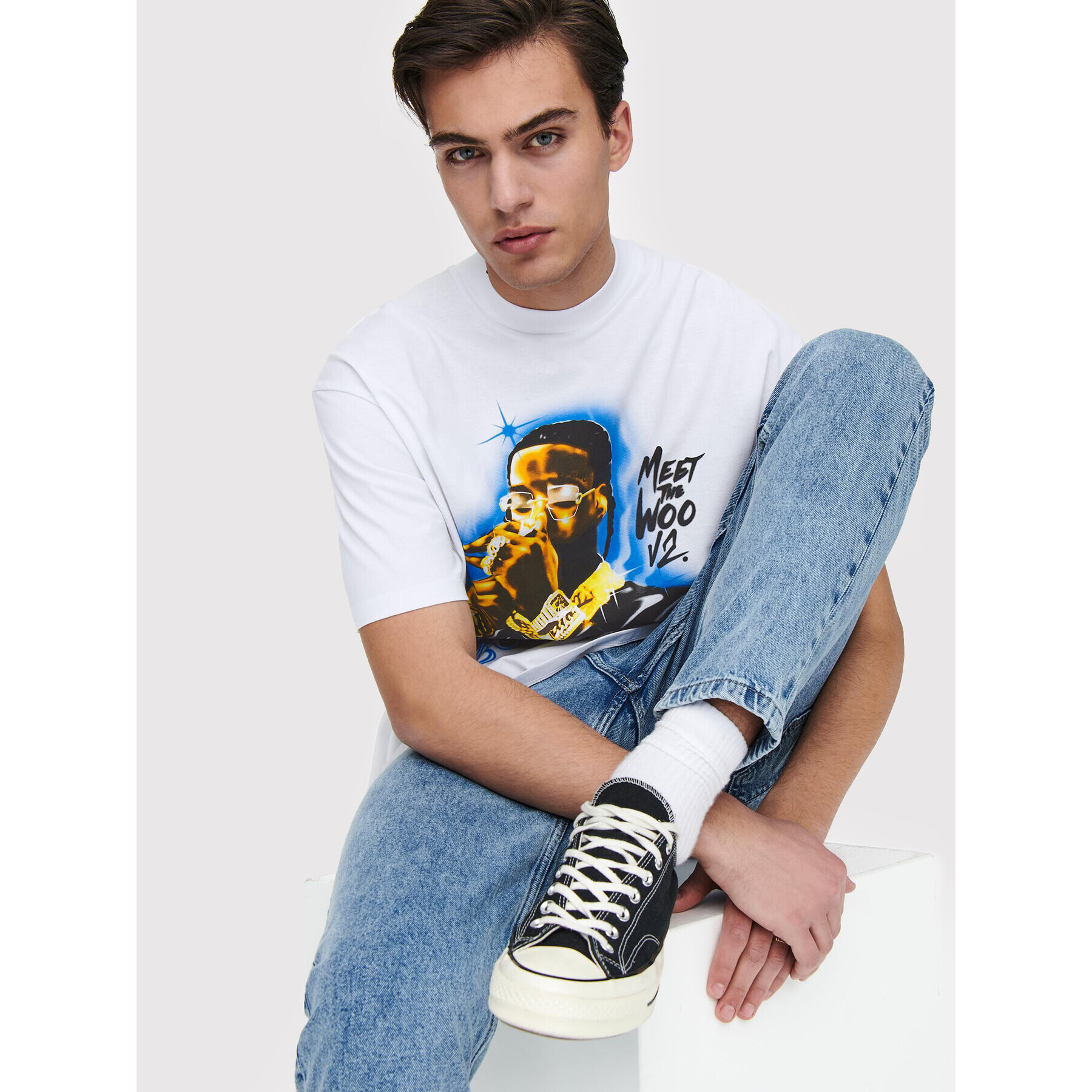Only & Sons Тишърт Pop Smoke 22022271 Бял Relaxed Fit - Pepit.bg